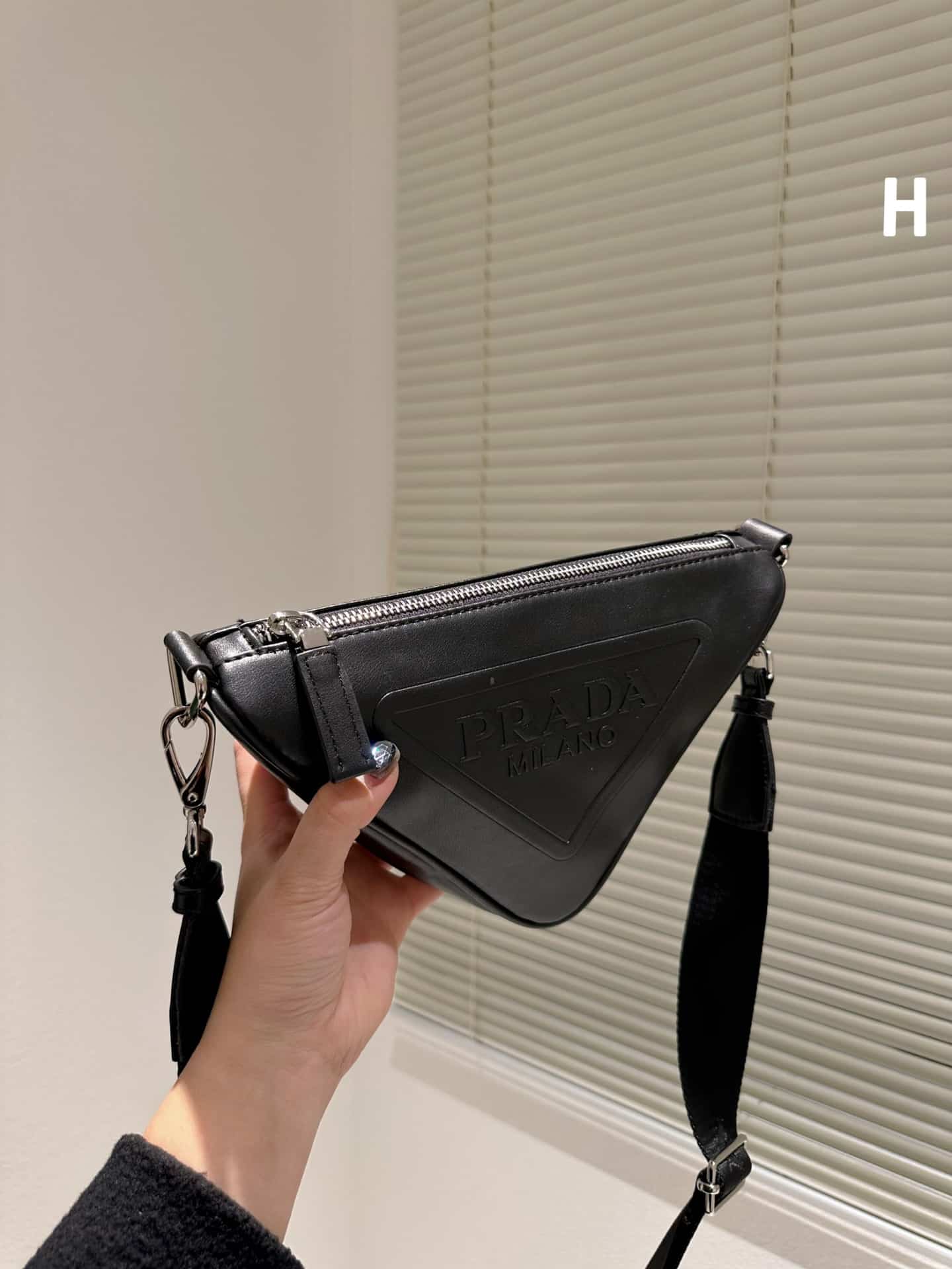 Prada Triangle Leather Mini Bag Black 27Cm