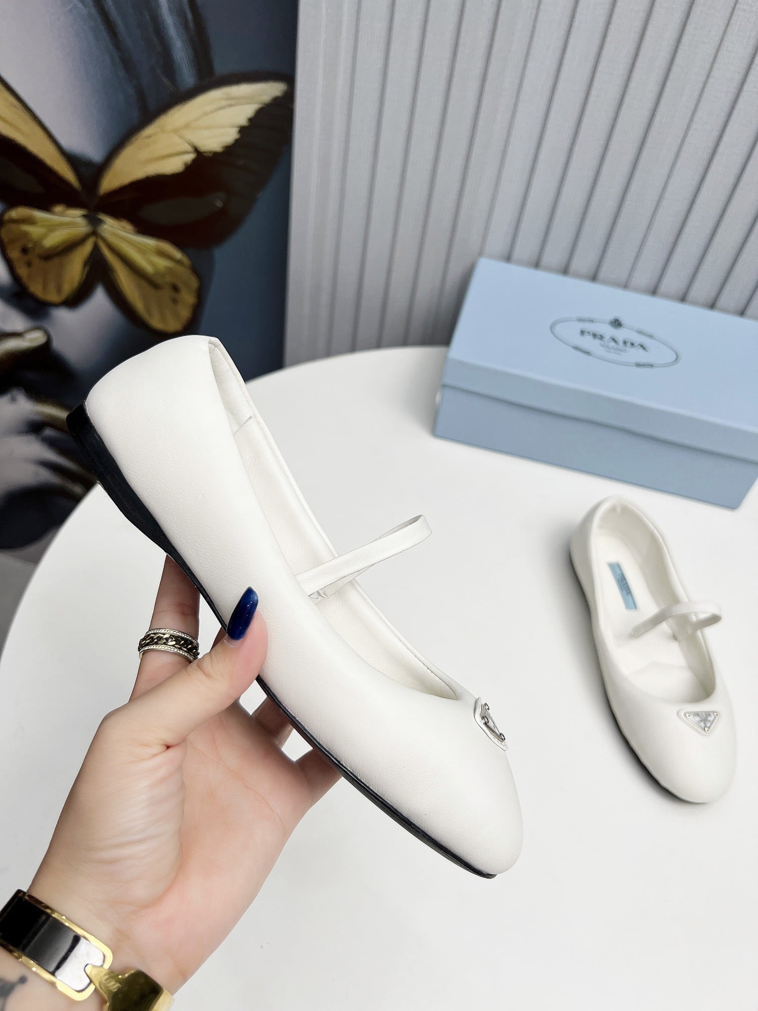 Prada Soft Padded Nappa Leather Ballerinas White