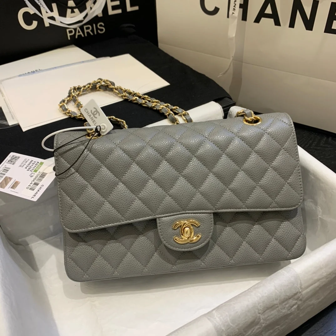 flap bag medium 25 dark grey caviar ghw