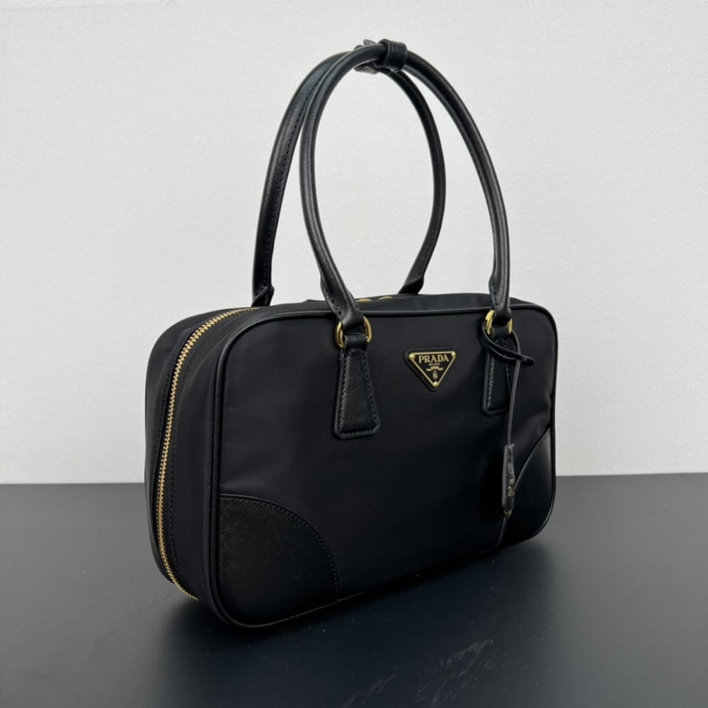 Prada Re Edition 1978 Medium Re Nylon And Saffiano Two Handle Bag Black 30Cm