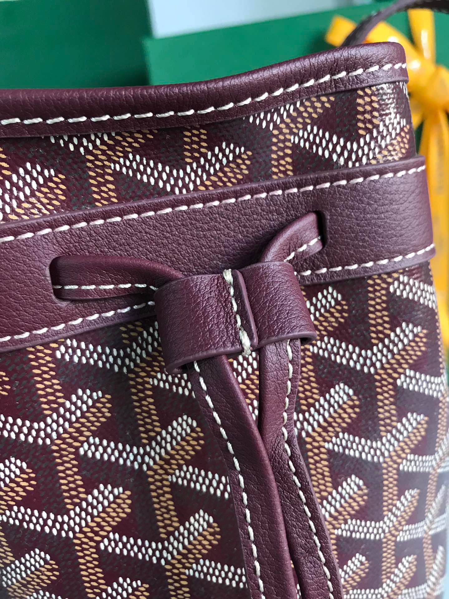 Goyard Petit Flot Bucket Bag 22 Cm Wine Red Goyardine Canvas And Lambskin Trim