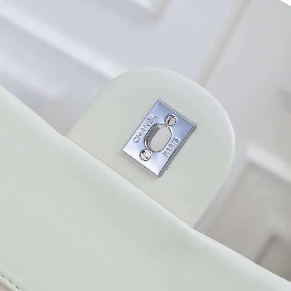 Chanel Classic Double Flap Bag White Silver Hardware 25cm