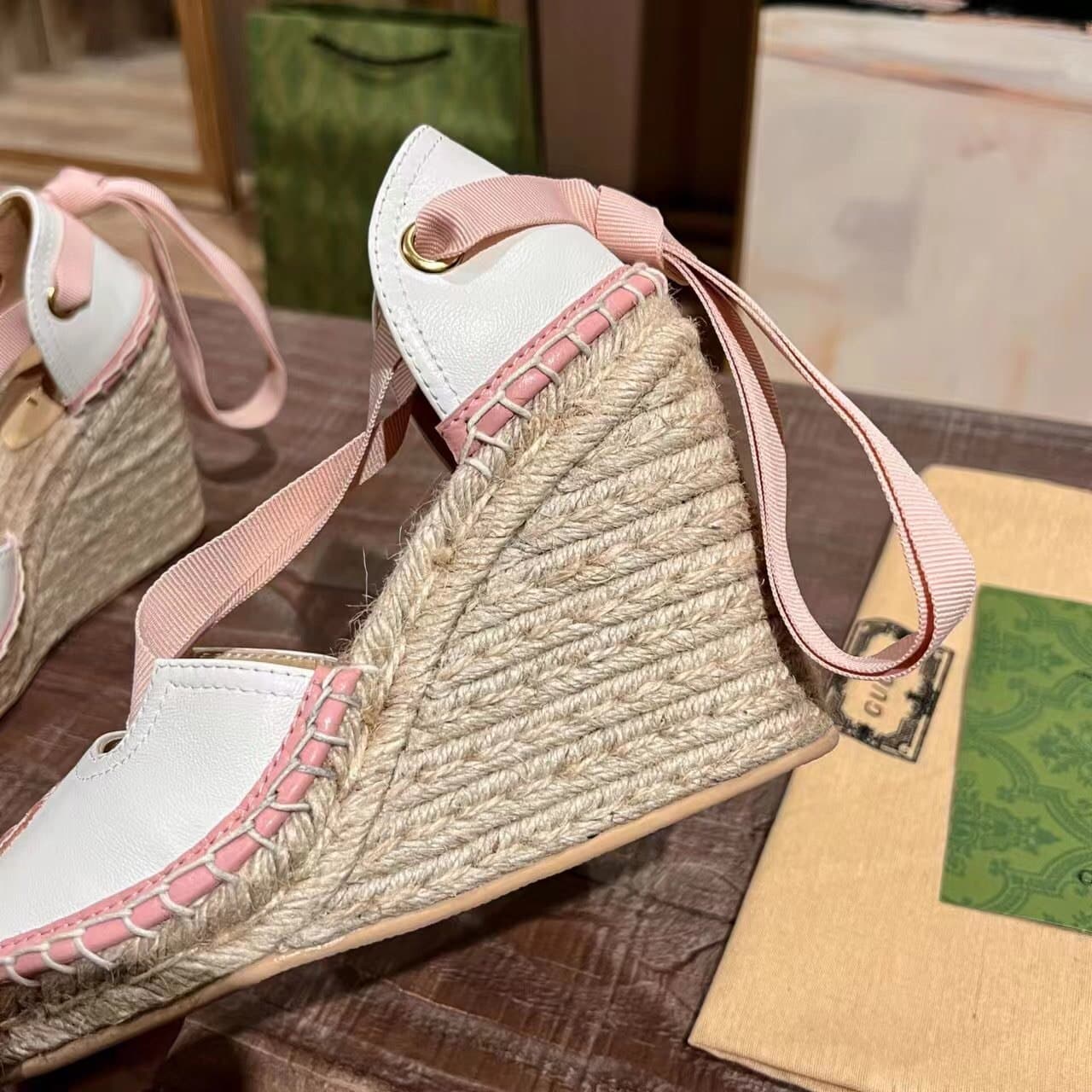 Gucci Gg Canvas Wedge Espadrilles Pink