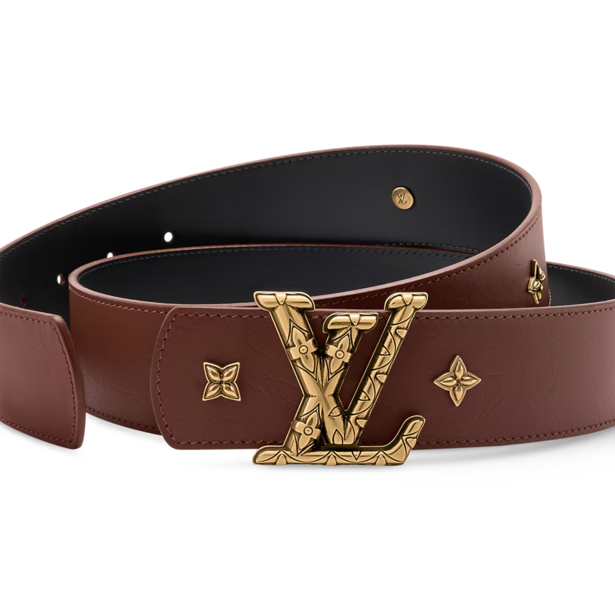 Lv Dimension Drift Flower Studs 40mm Reversible Belt Brown M4722U