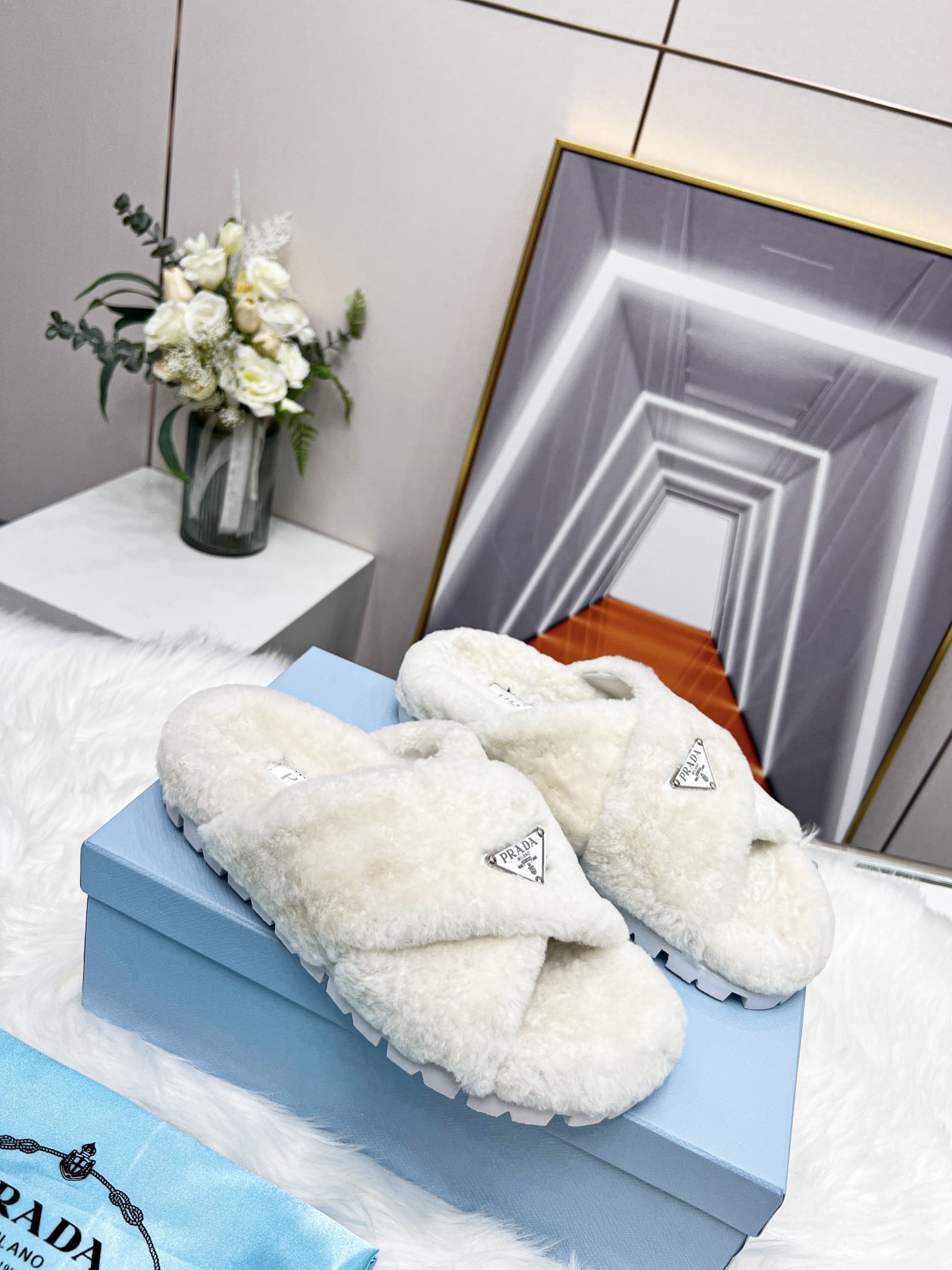 Prada Petal White Terrycloth Sippers