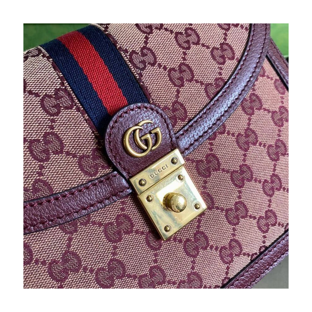 Gucci Ophidia Small Top Handle Bag With Web Burgundy