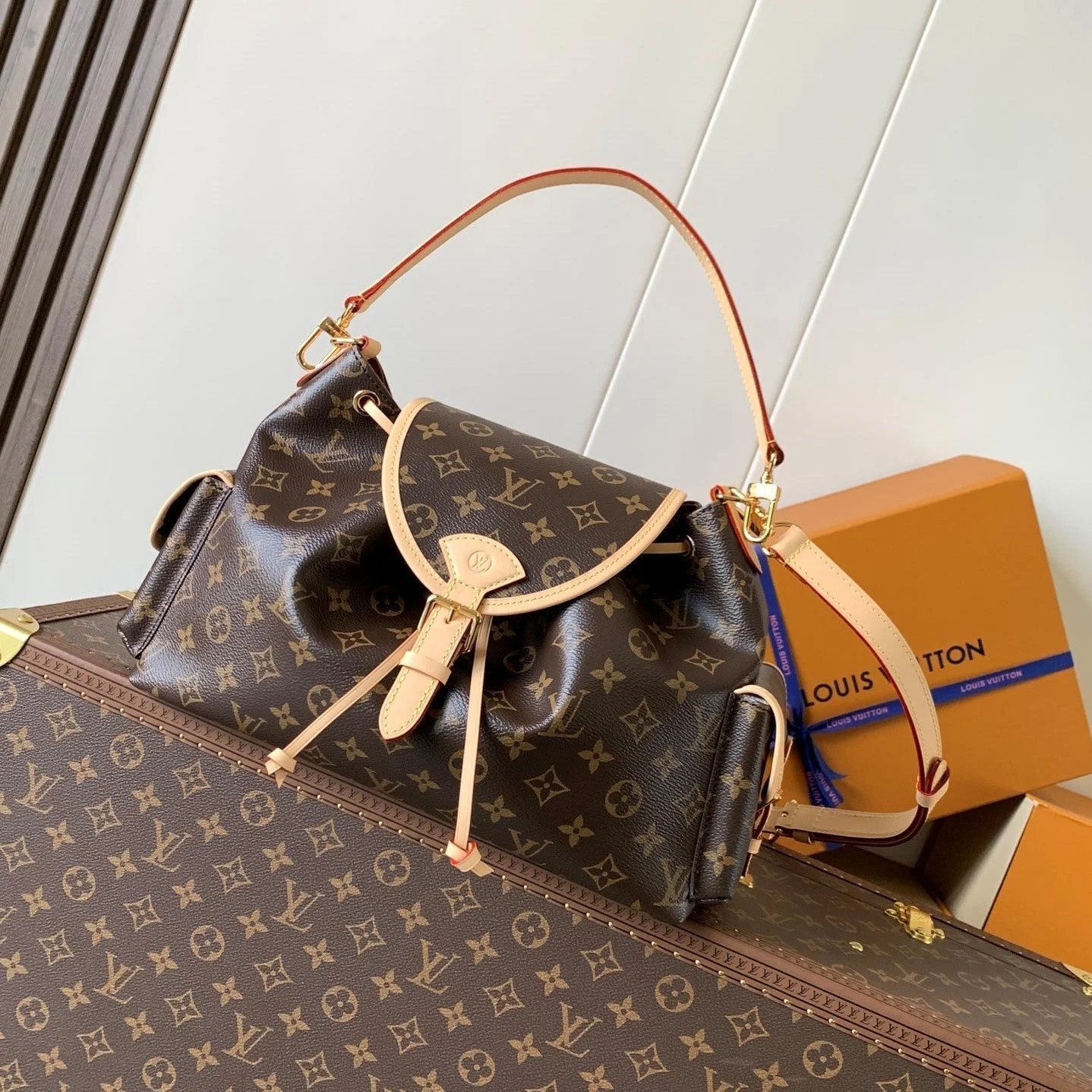 LV Odyssee MM 36cm Brown Beige Monogram Canvas & Cowhide