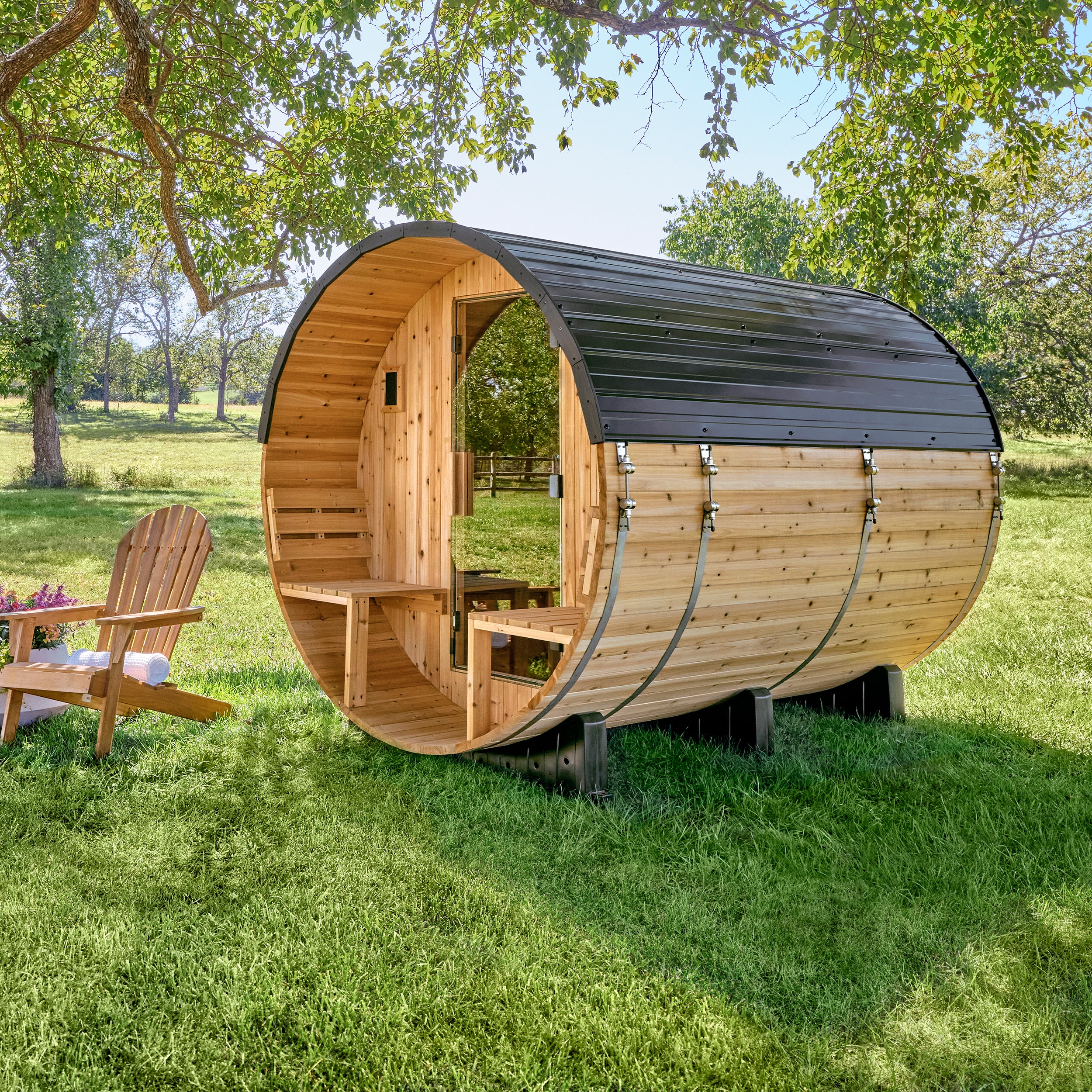 Paxton Outdoor Barrel Sauna with Porch �?4-6 Person