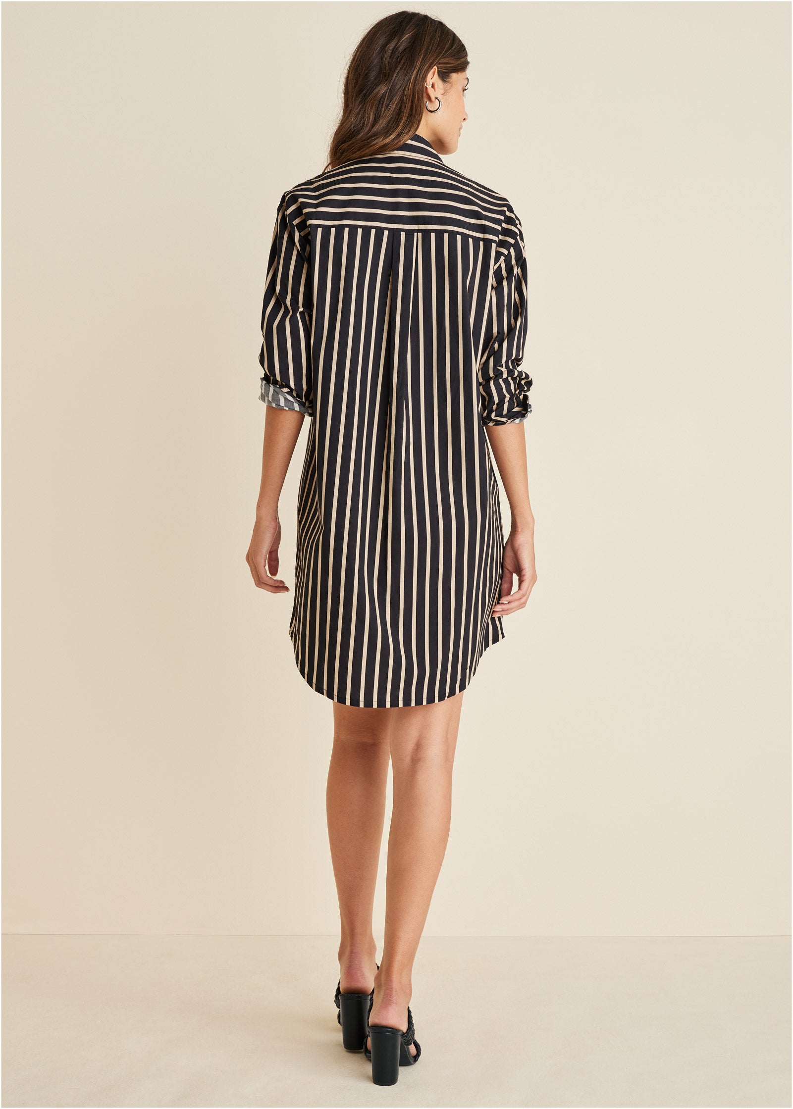 Shirt Dress – Tan Black Stripe