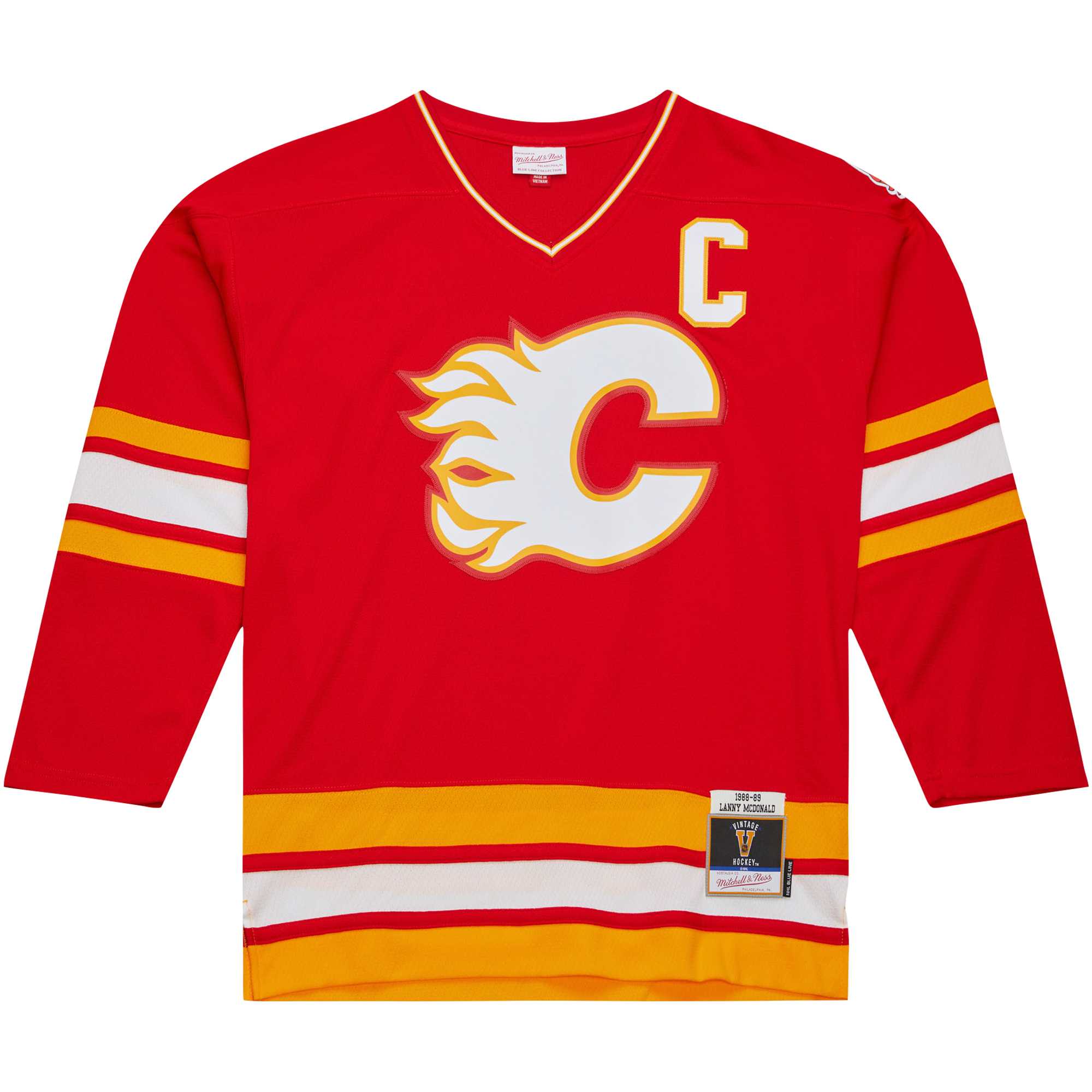 Lanny McDonald Calgary Flames Mitchell & Ness Captain Patch 1988/89 Blue Line Player Jersey – Red