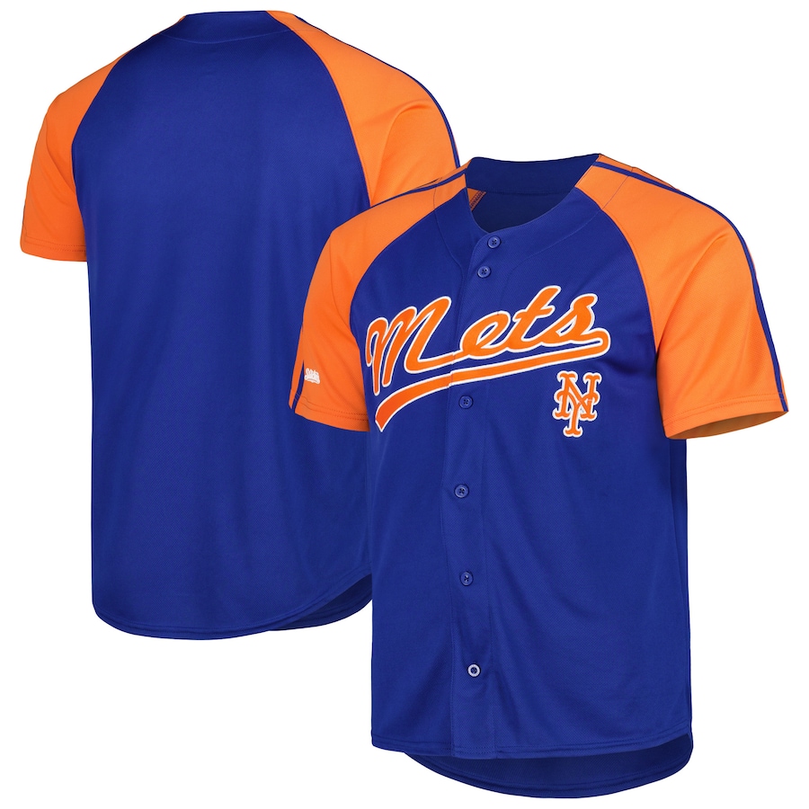 New York Mets Stitches Button-Down Raglan Fashion Jersey Royal