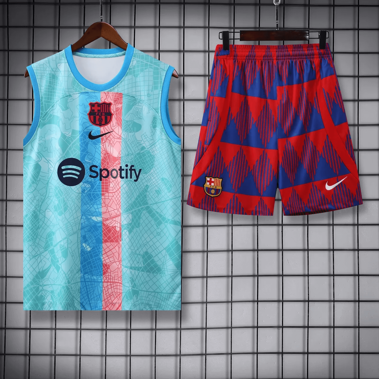 2023/2024 Barcelona pre-match training Blue Jersey+Shorts 1:1 Thai Quality