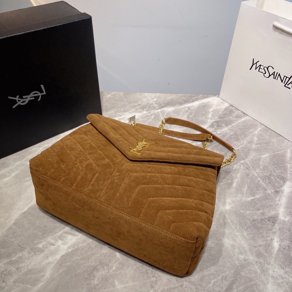 Saint Laurent Cinnamon Loulou Large Chain Bag In Suede Brown 31Cm