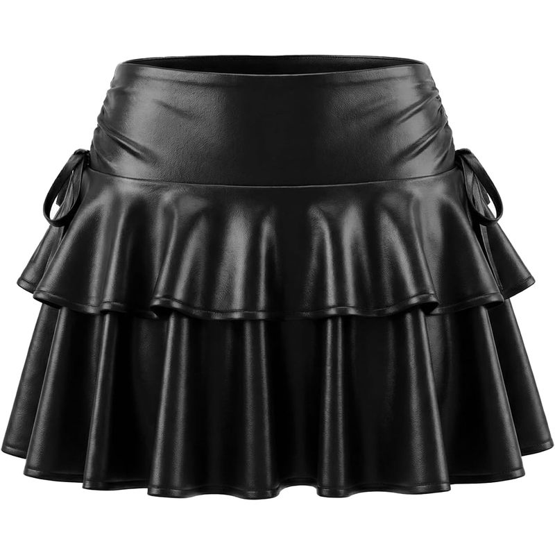 Women's Ruffle Layered Low Elastic Waist Mini Skirts with Inner Shorts