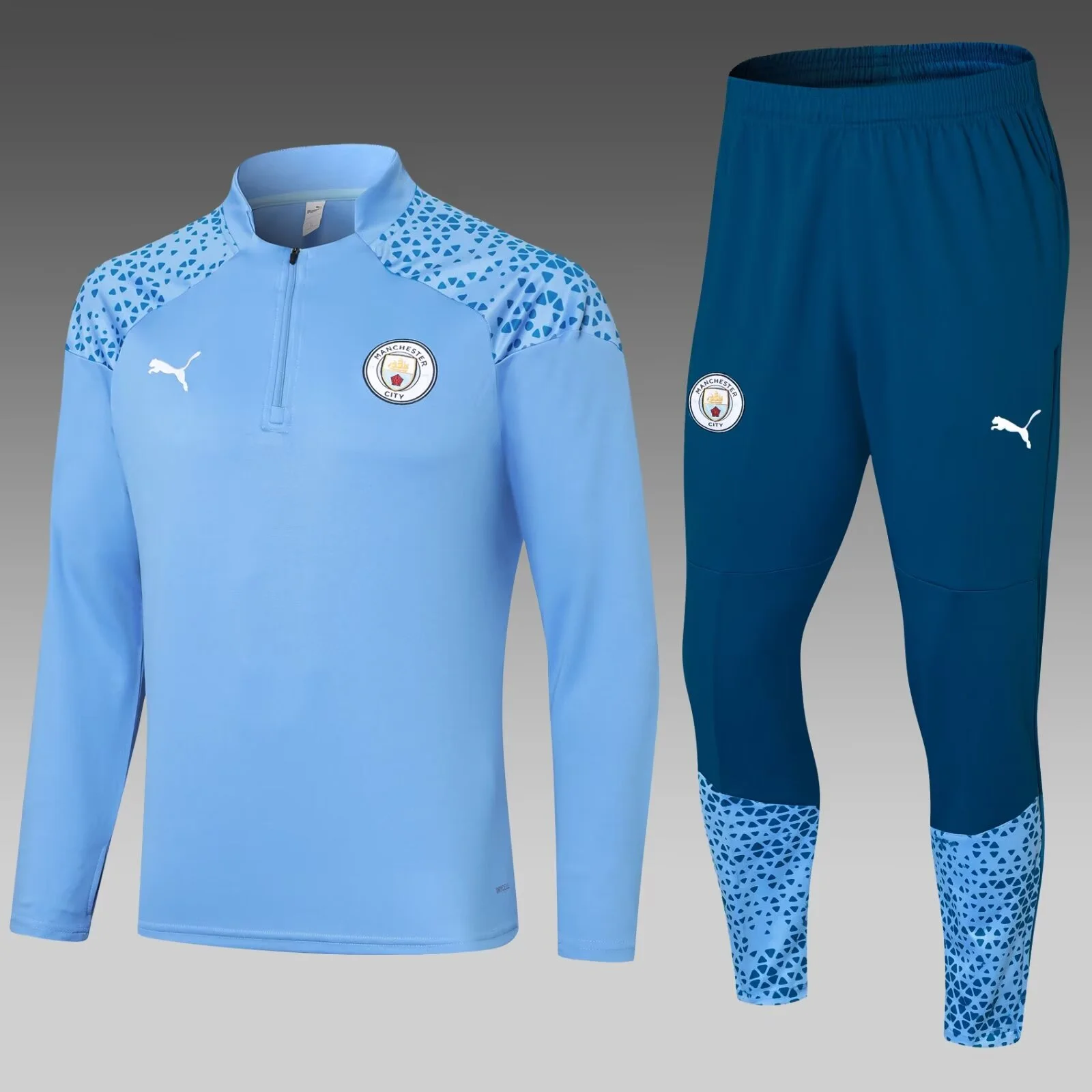 2023/2024 Manchester City Half Pull Training Wear Blue Football Shirt