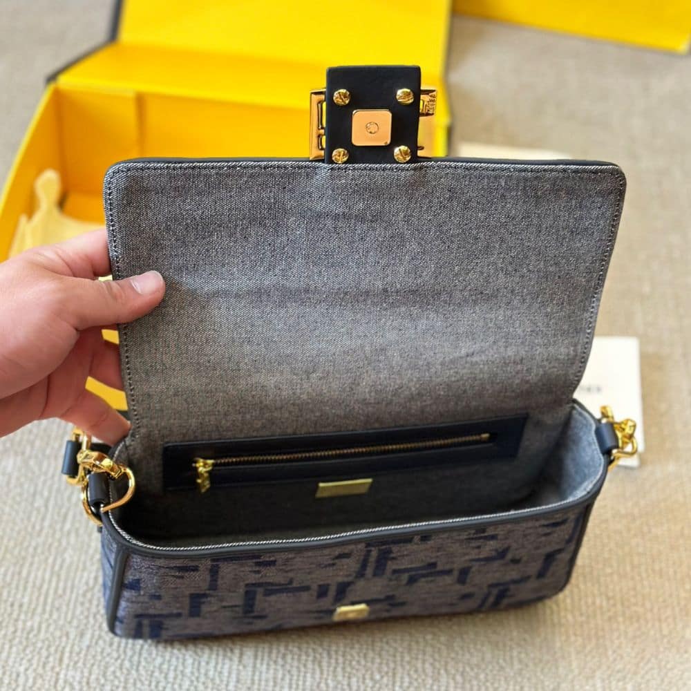 Fendi Baguette Ff Chenille Bag Dark Blue 27Cm