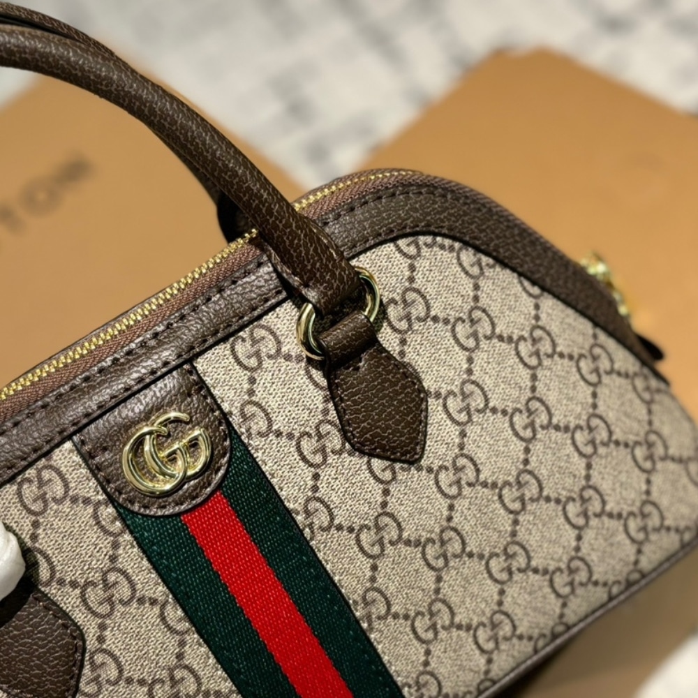 Gucci Ophidia Small Top Handle Bag Beige And Ebony 30Cm