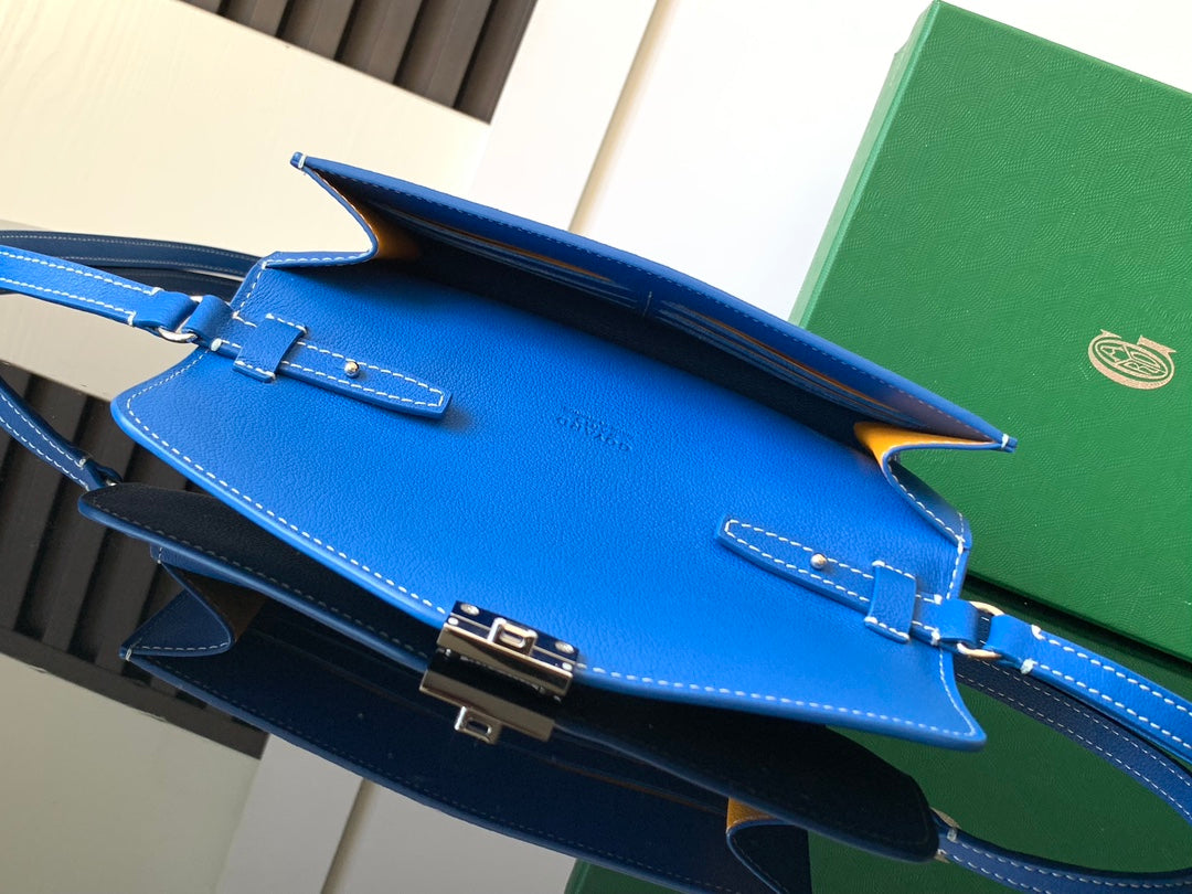 Goyard Chypre Wallet-Pouch 21 Cm Sapphire Blue Goyardine Canvas And Calfskin