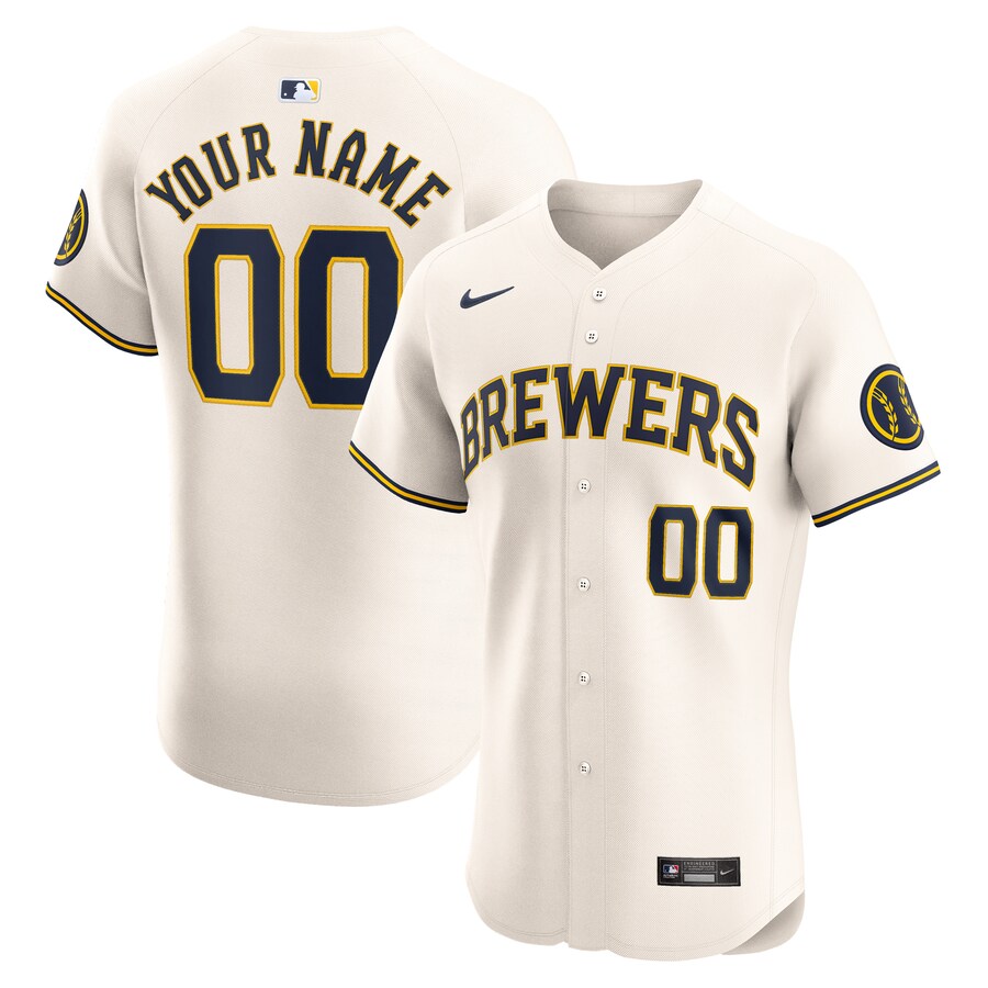 Milwaukee Brewers Home Elite Custom Jersey Cream