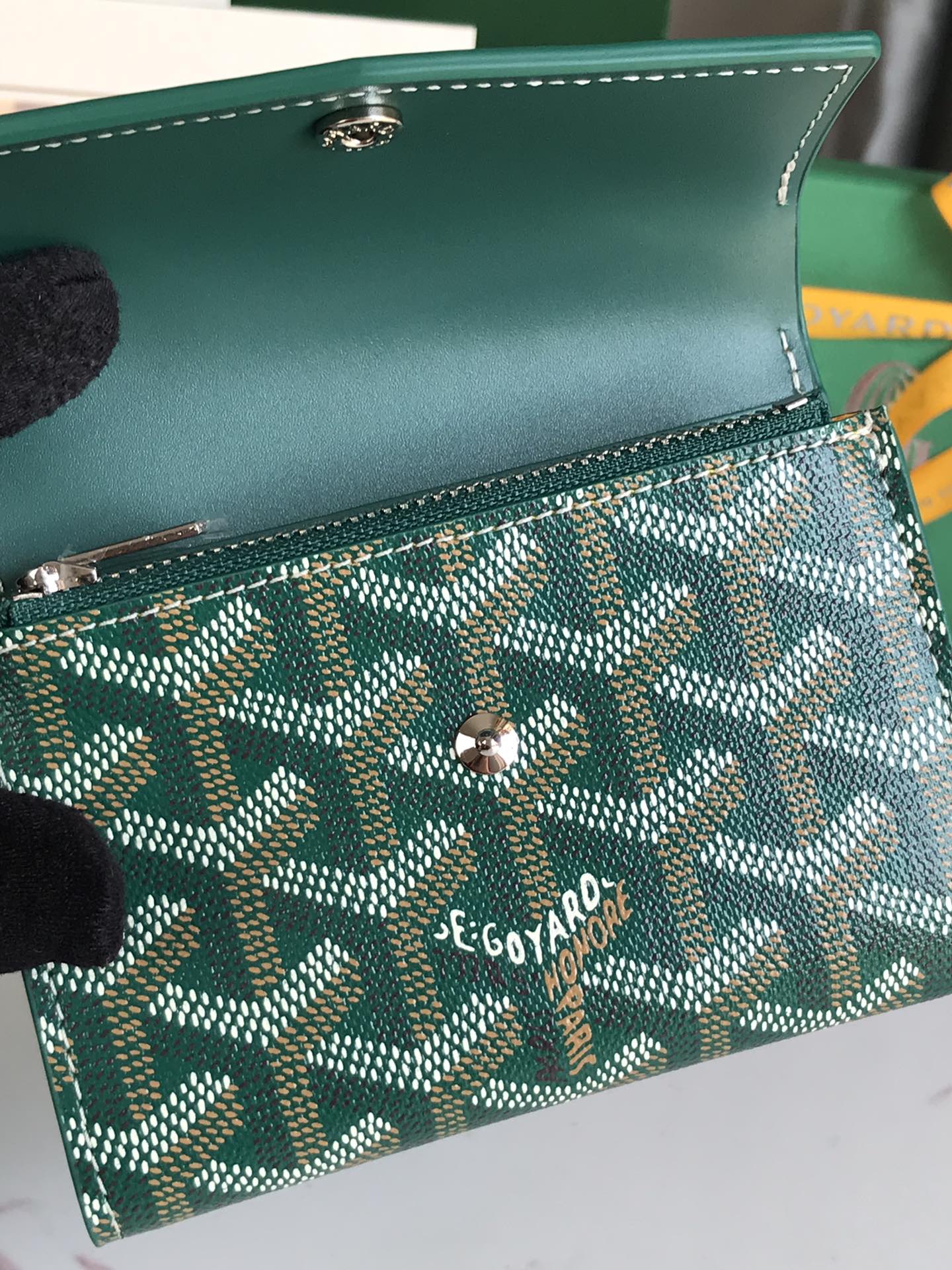 Goyard Saint-Gabriel Wallet 12 Cm Green Calfskin And Goyardine Canvas