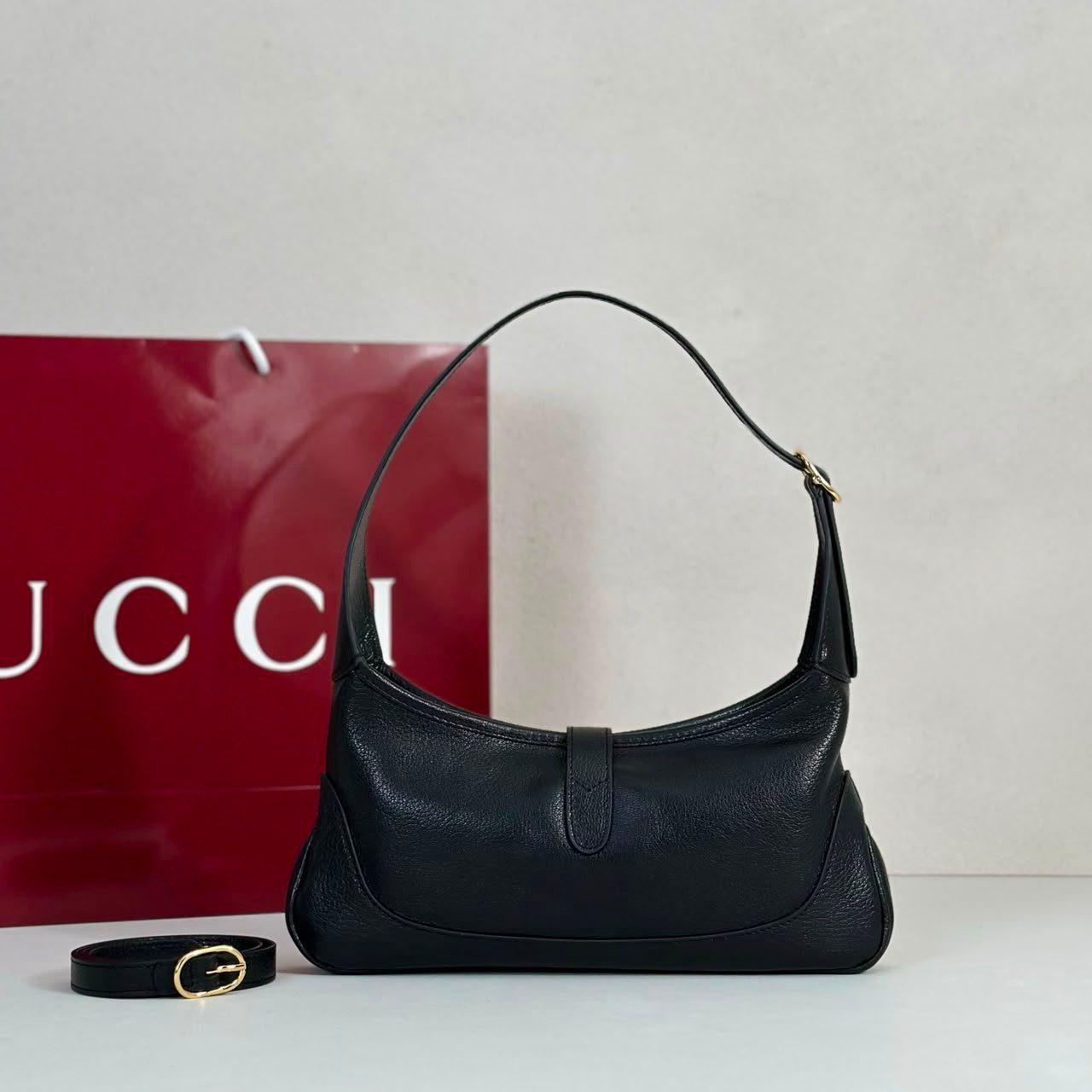 Gucci Jackie Slim Medium Shoulder Bag 28cm/11in Black Leather ‎863137