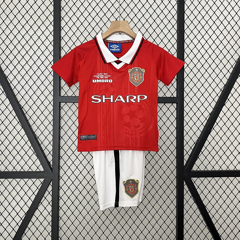 Retro Kids 1999-00 Kids Manchester United Home BECKHAM GIGGS KEANE SHERINGHAM Football jersey retro