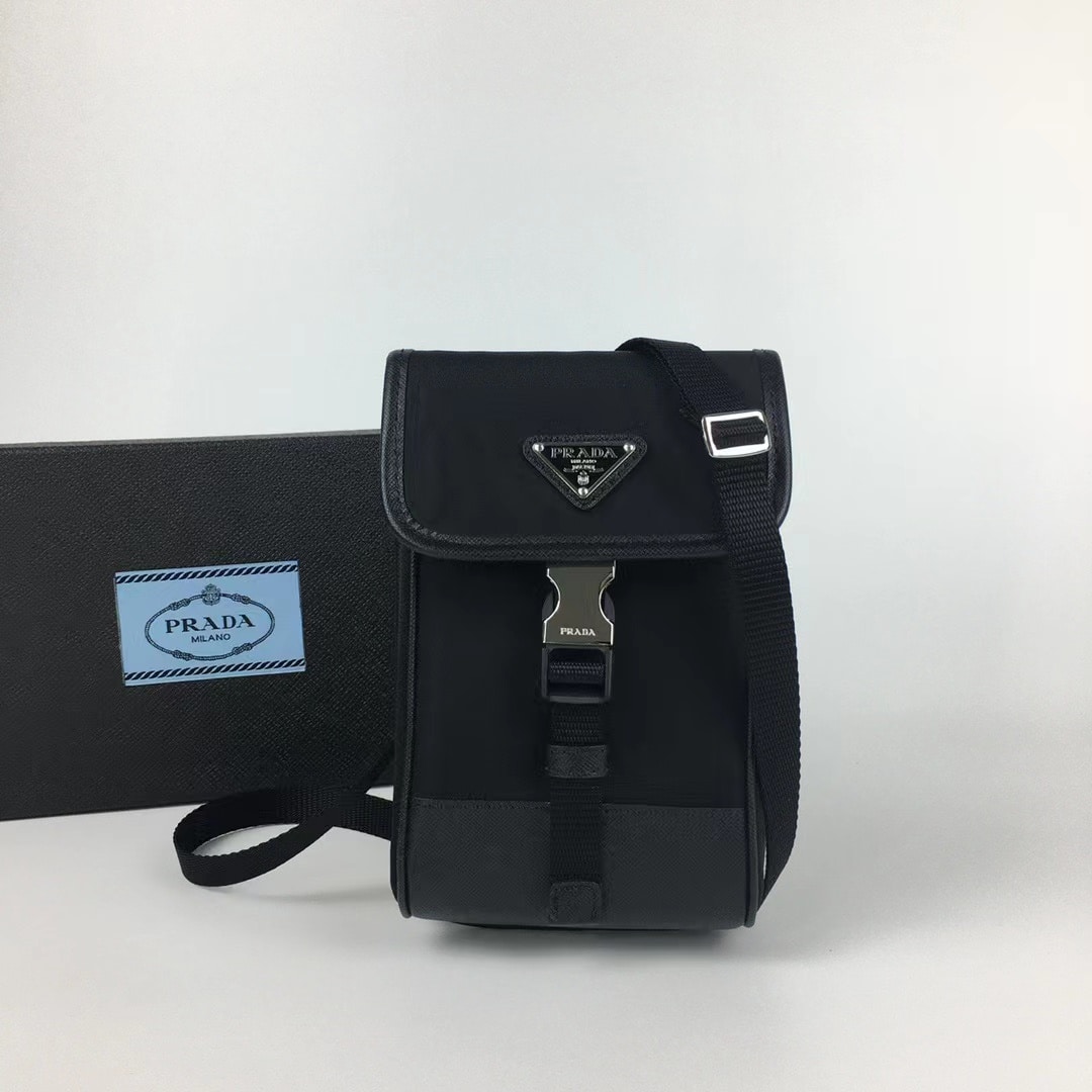 Prada Black Re-Nylon Phone Pouch Black 19Cm