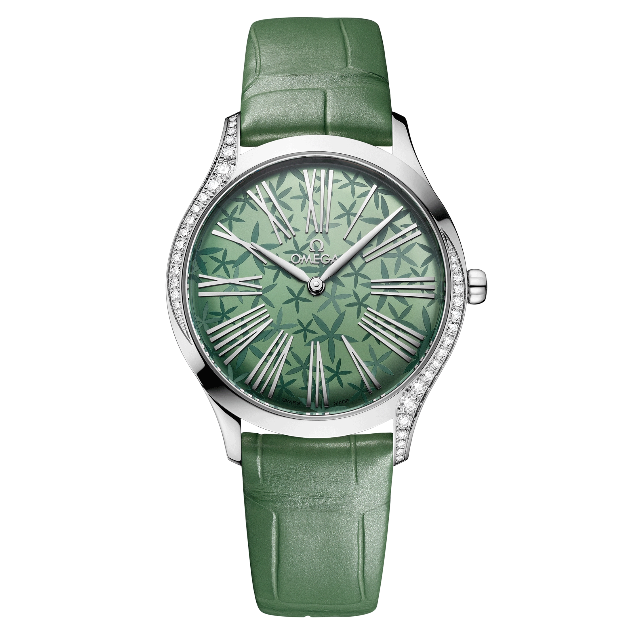 Omega De Ville Trésor quartz green dial green leather strap 36mm 428.18.36.60.10.002