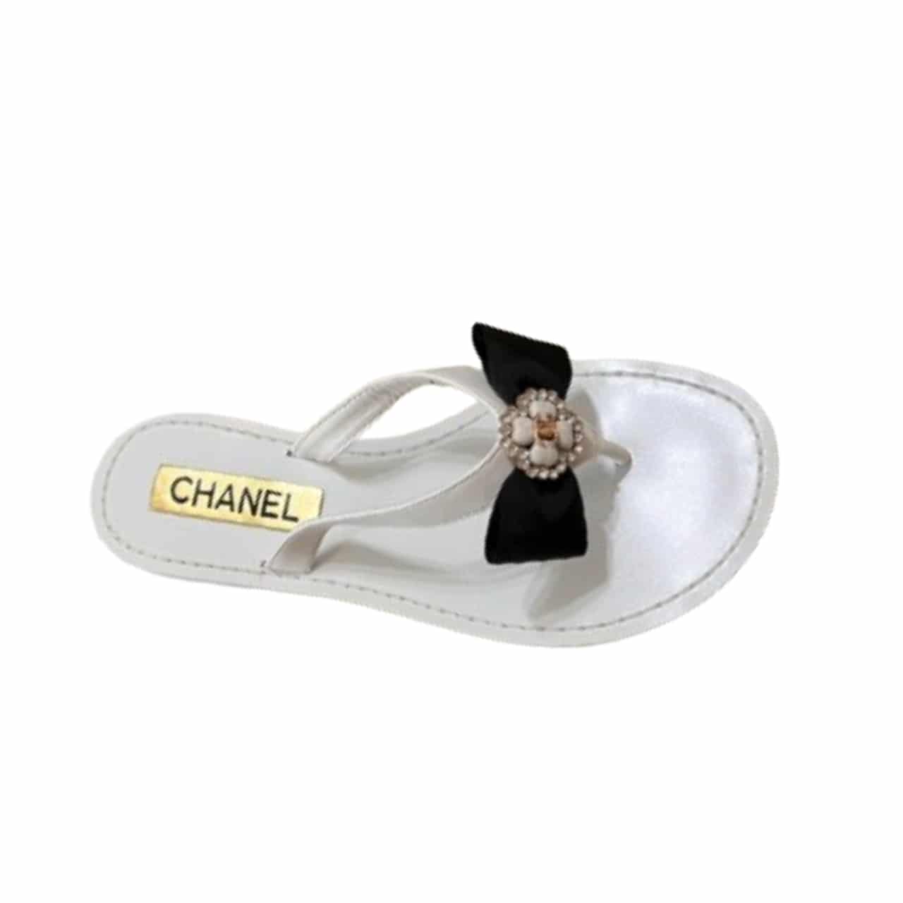 Chanel Thong Slide White Camellia Cc Logo Bow White