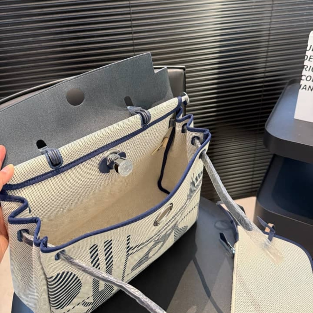 Hermes Herbag 31 Brides De Gala And Blue Indigo Blue Enamel 31cm