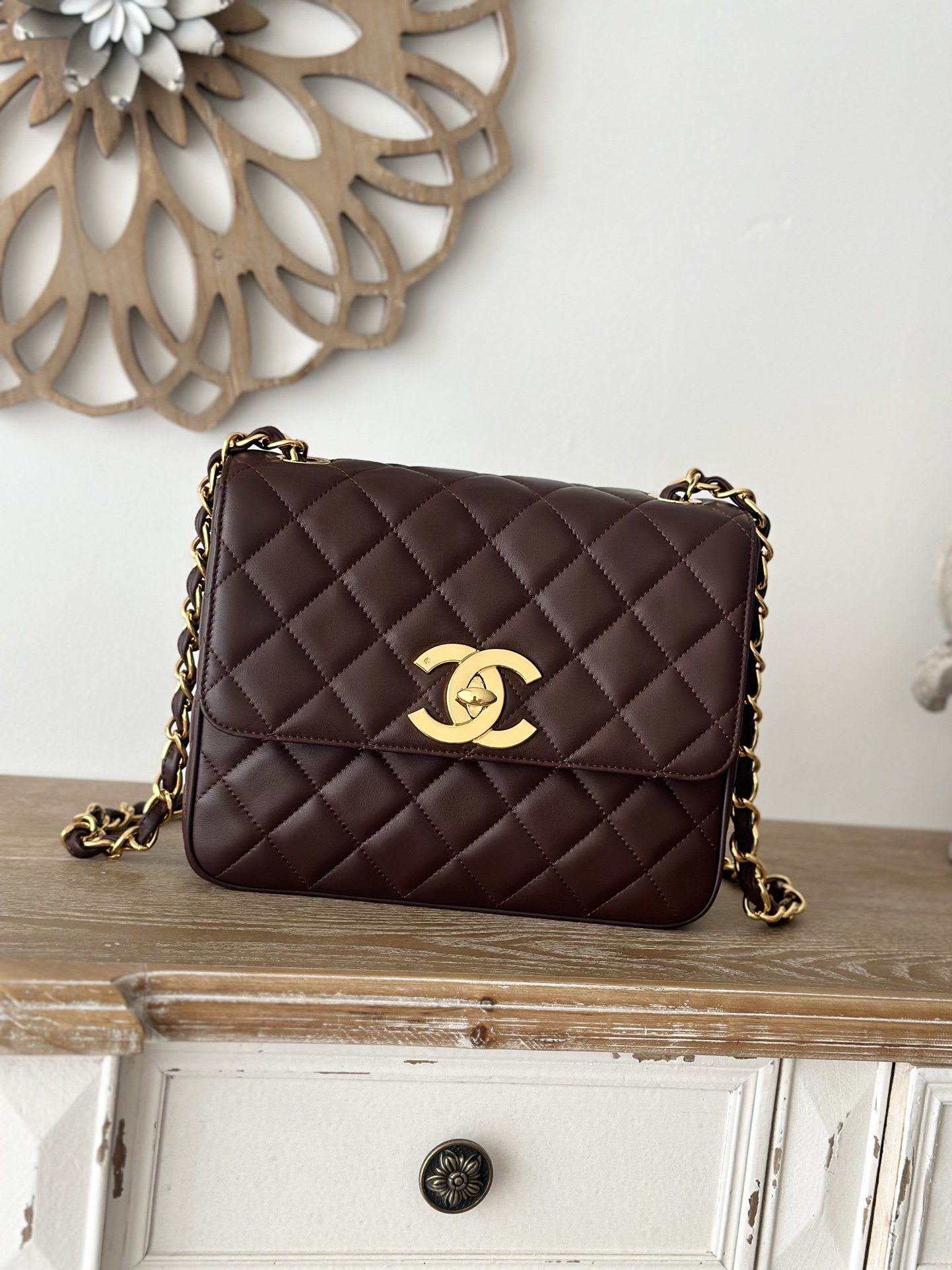 Chane Vintage out of print Big gold buckle CF Ohanel Classic Flap Bag