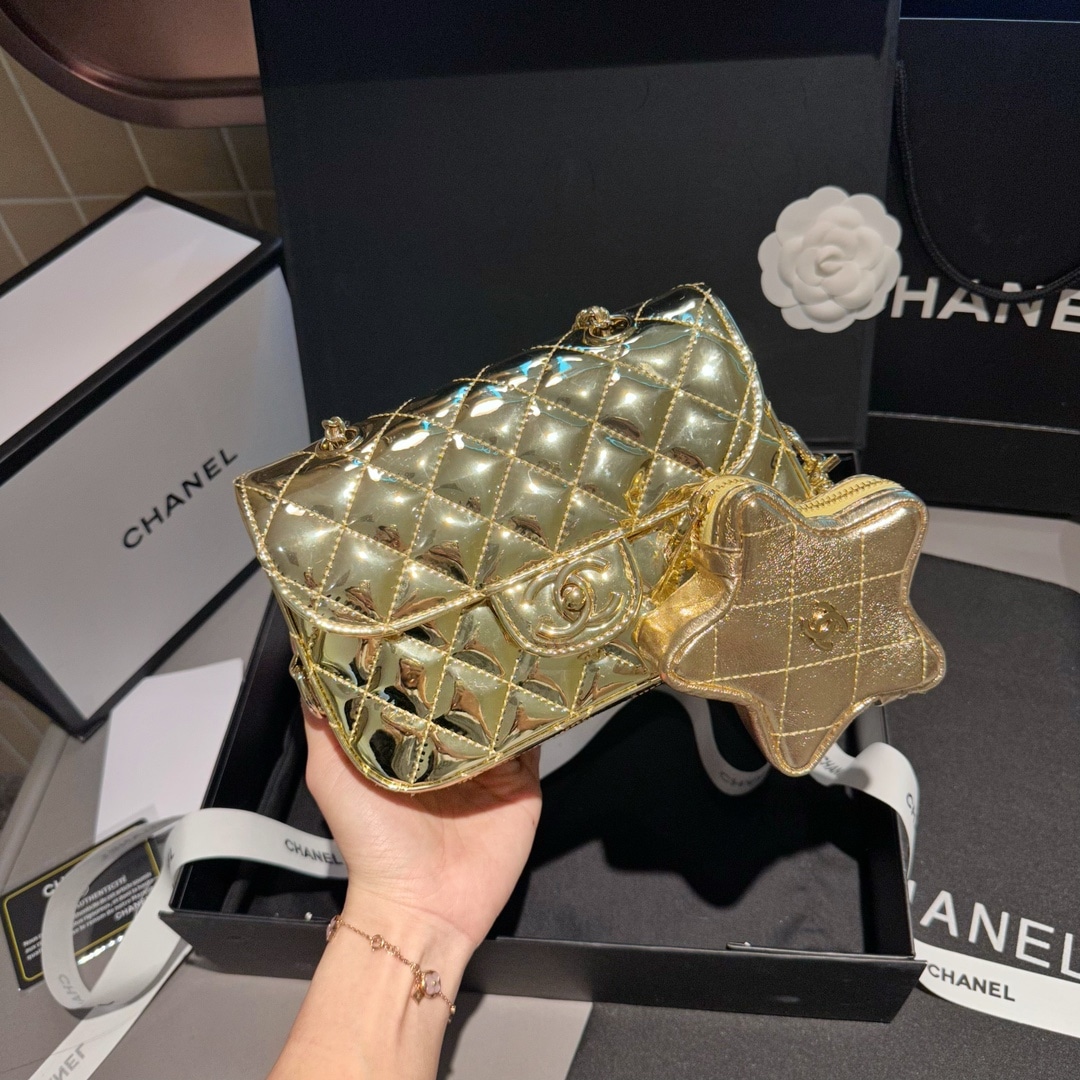 Chanel Mini Flap Bag Star Coin Purse Yellow Gold 20Cm As4646 B14873 Nt671