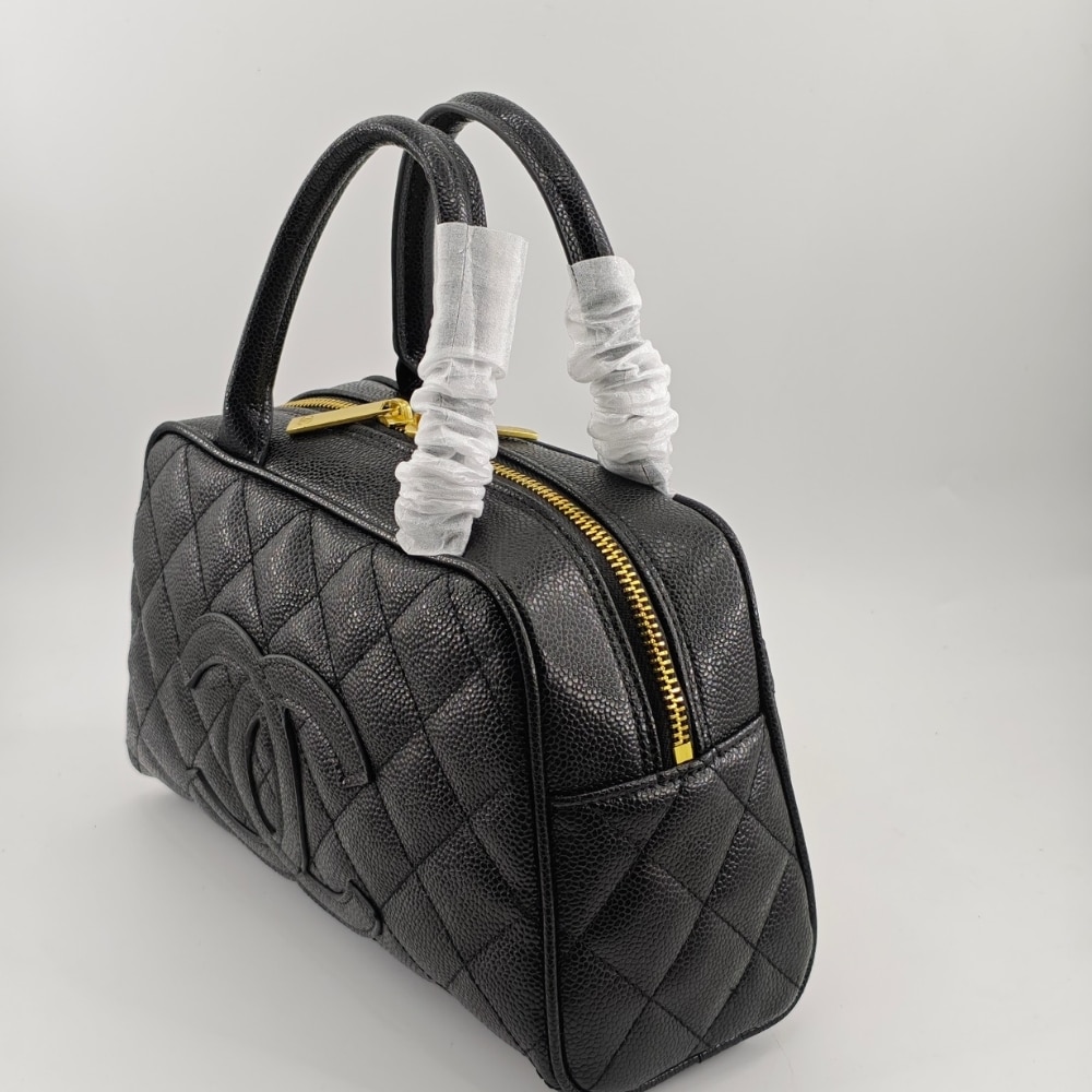 Chanel Quilted Caviar Small Bowler Satchel Black 25Cm/9.8in