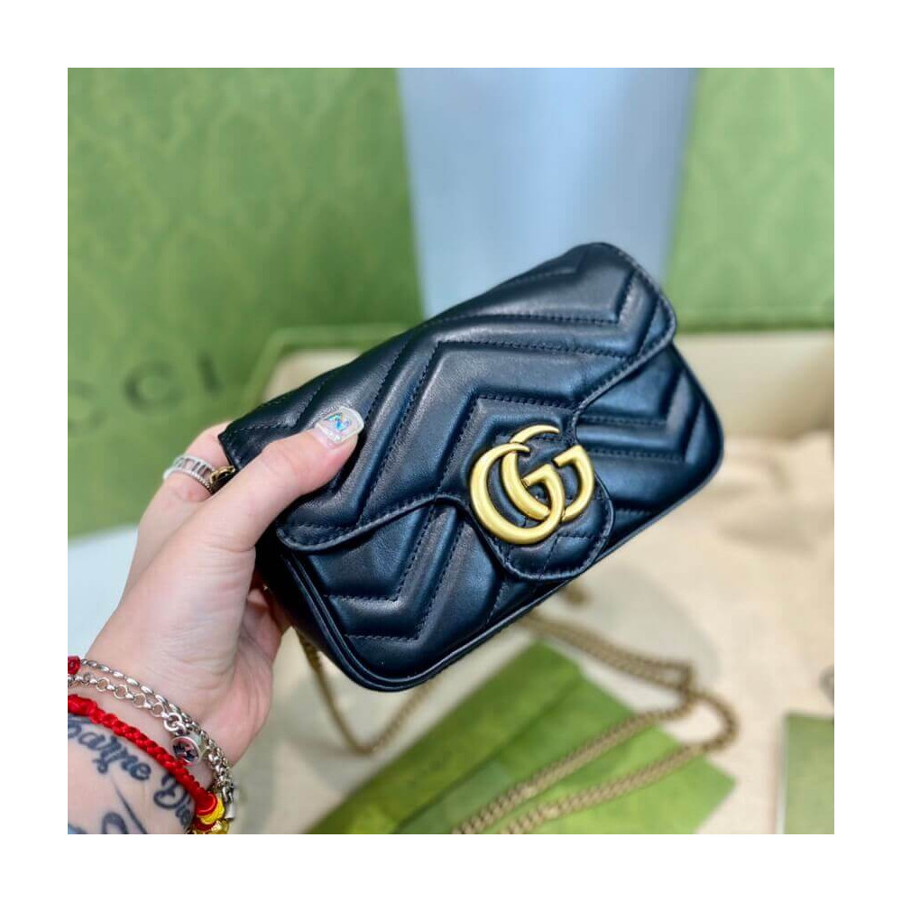 Gucci GG Marmont Matelasse Chevron Leather Super Mini Bag Black