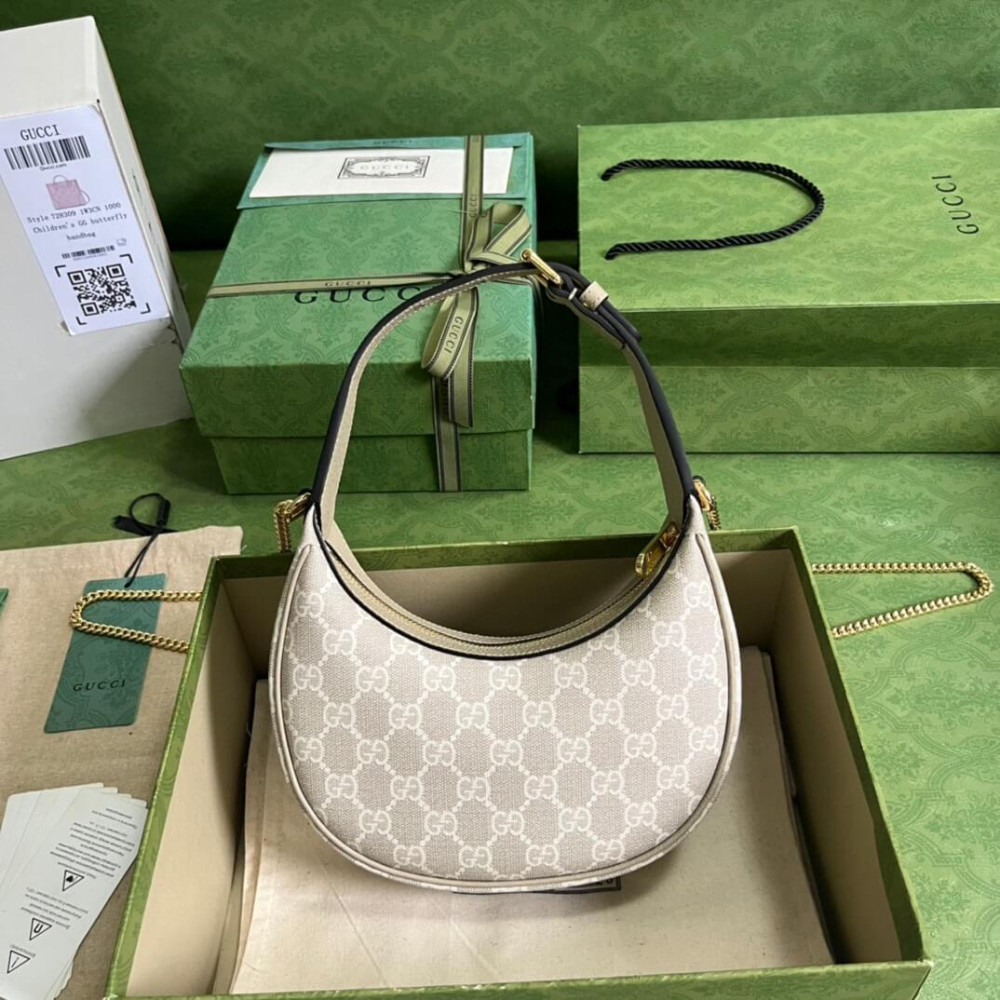 Gucci Half-Moon-Shaped Mini Bag with Interlocking G Oatmeal