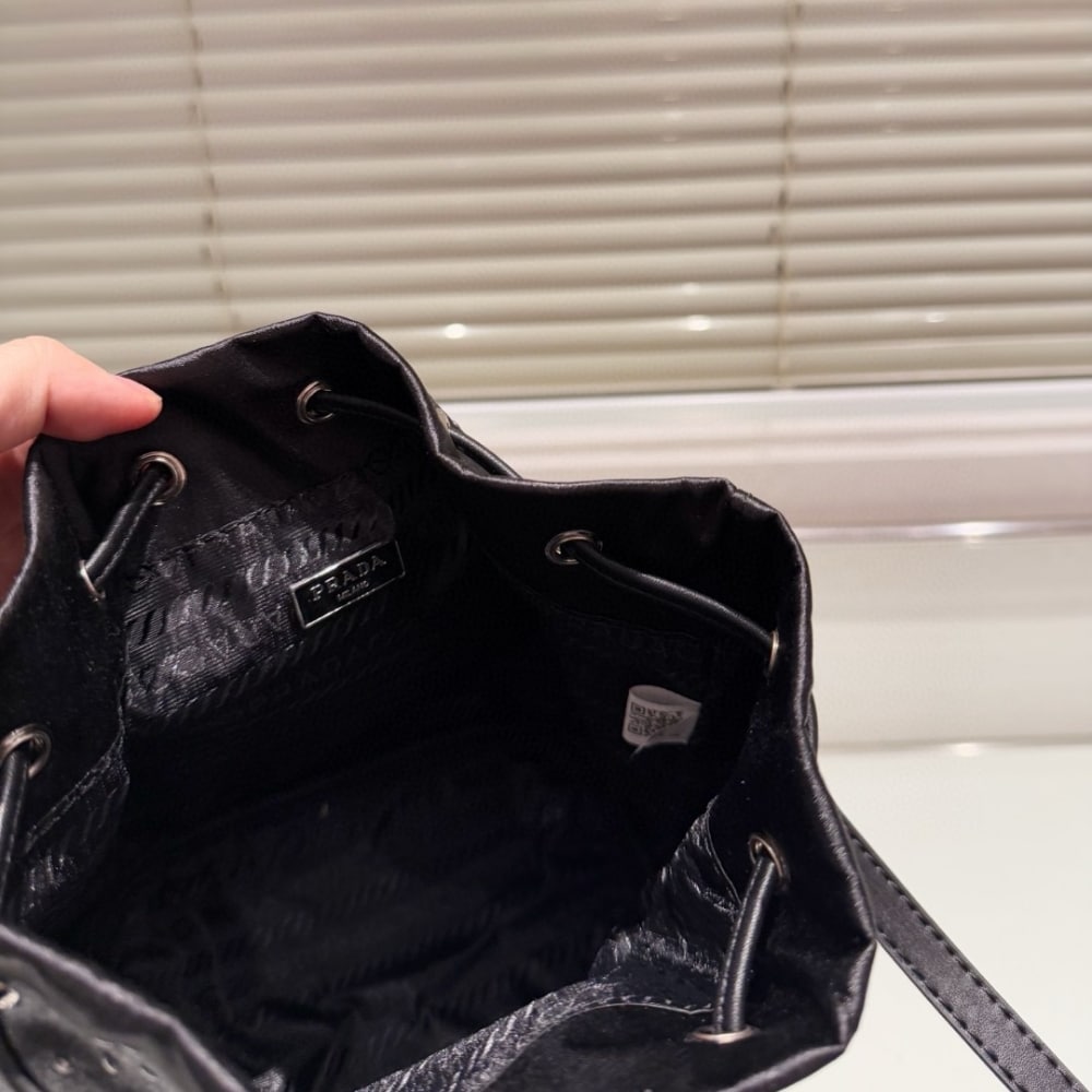 Prada Re Nylon Mini Bag With Studs Black 22Cm