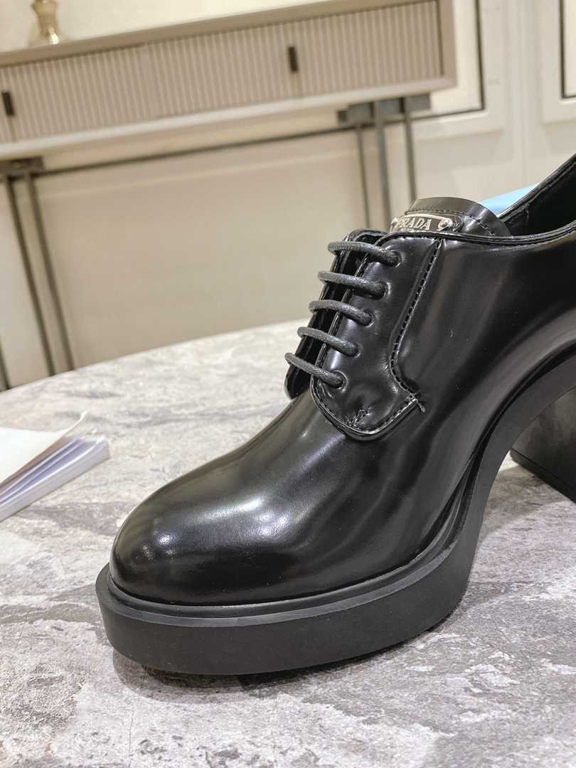 Prada Heeled Brushed Leather Lace-Ups Black 1E976M055F0002F085