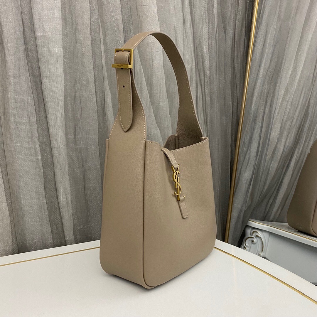 Saint Laurent Le 5 A 7 Soft Small Hobo Bag In Smooth Leather Grey