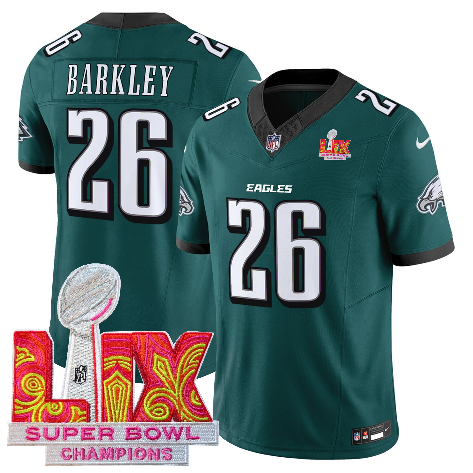 Men's Philadelphia Eagles Jersey - Super Bowl LIX Champions Patch