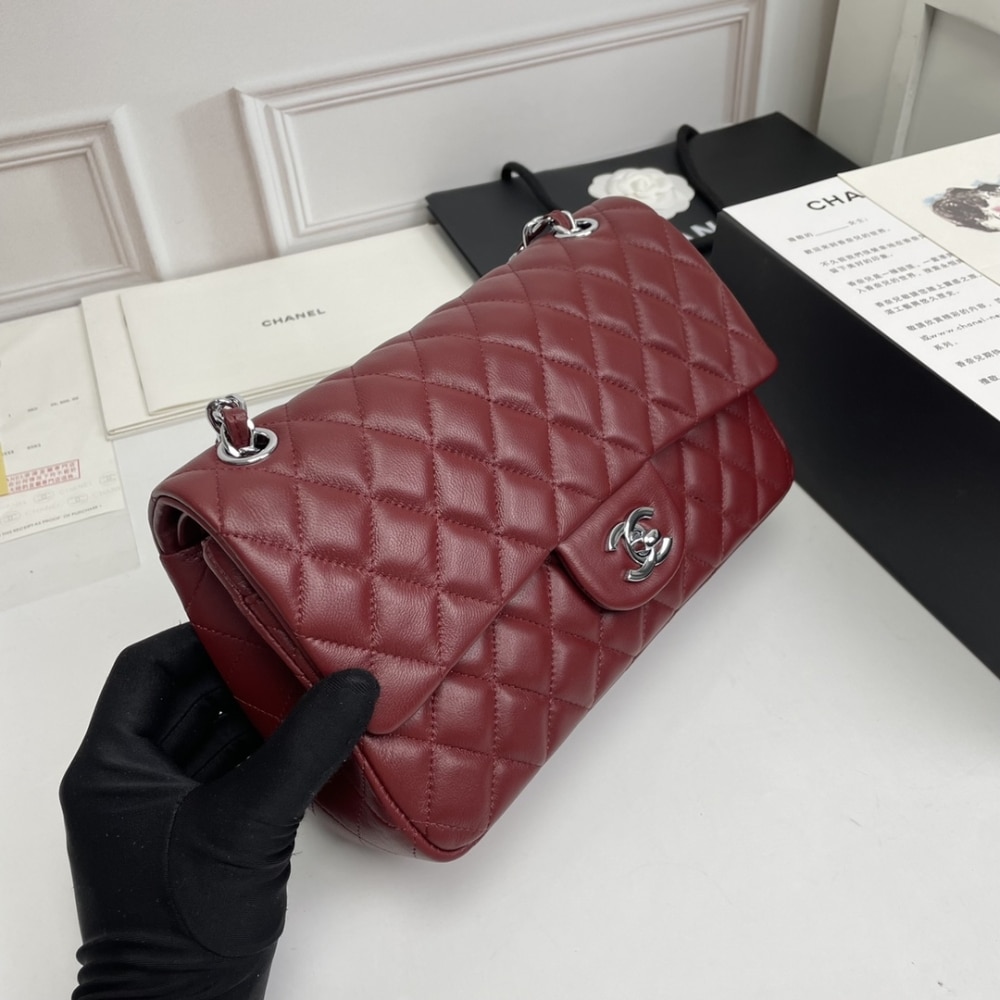 Chanel Classic Double Flap Bag Plum Red 25.5Cm/10in