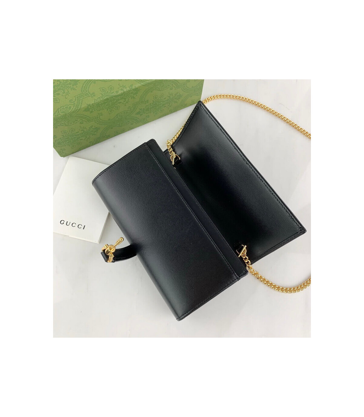 Gucci Jackie 1961 Black Calfskin Chain Wallet 19cm