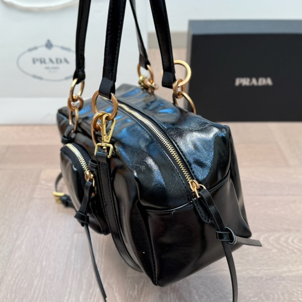 Prada Dangle Medium Leather Top Handle Bag Black 29Cm 1Bb138 2Cyr F0002 V Ooo