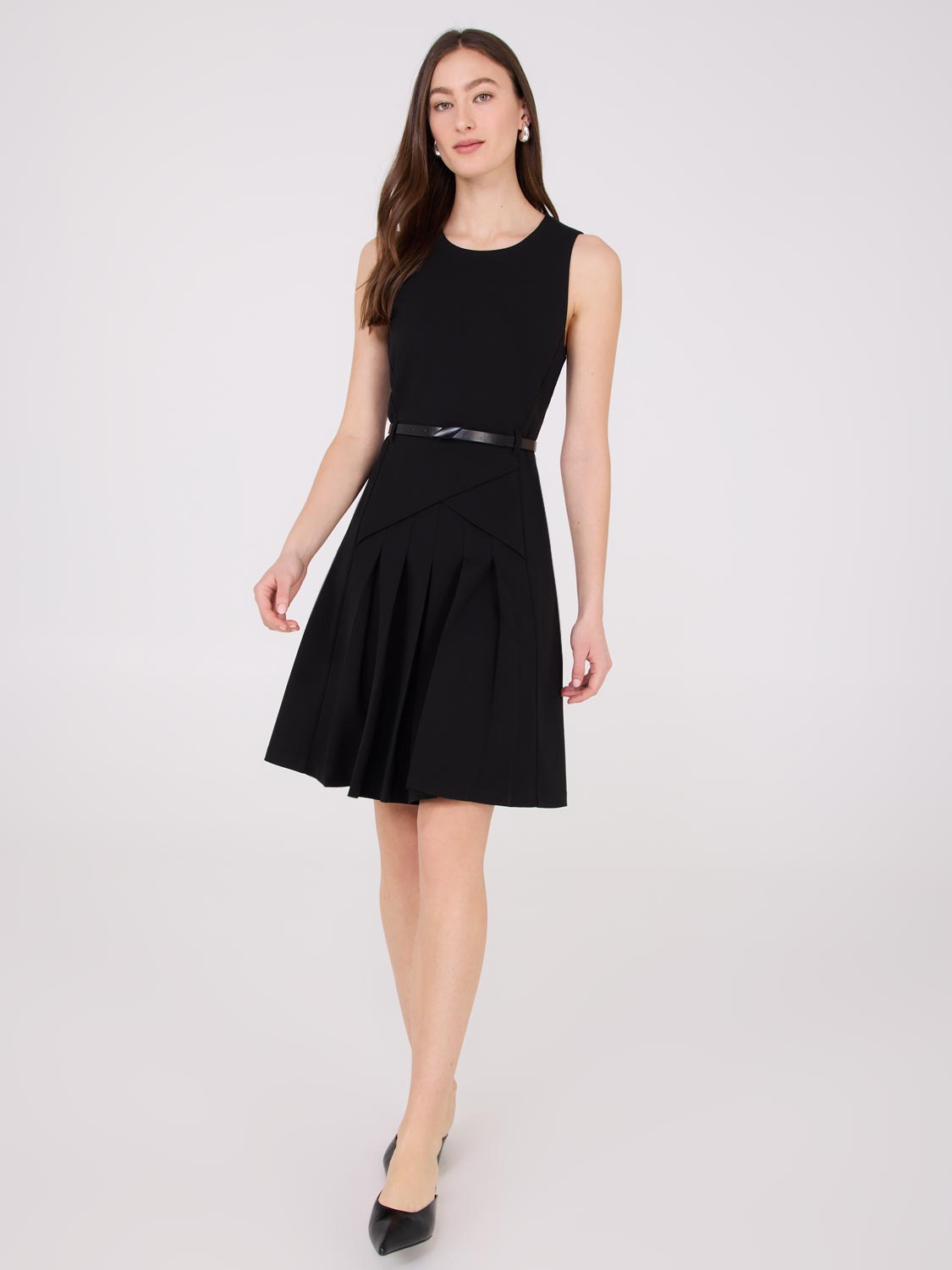 Box Pleat Crepe Midi Dress