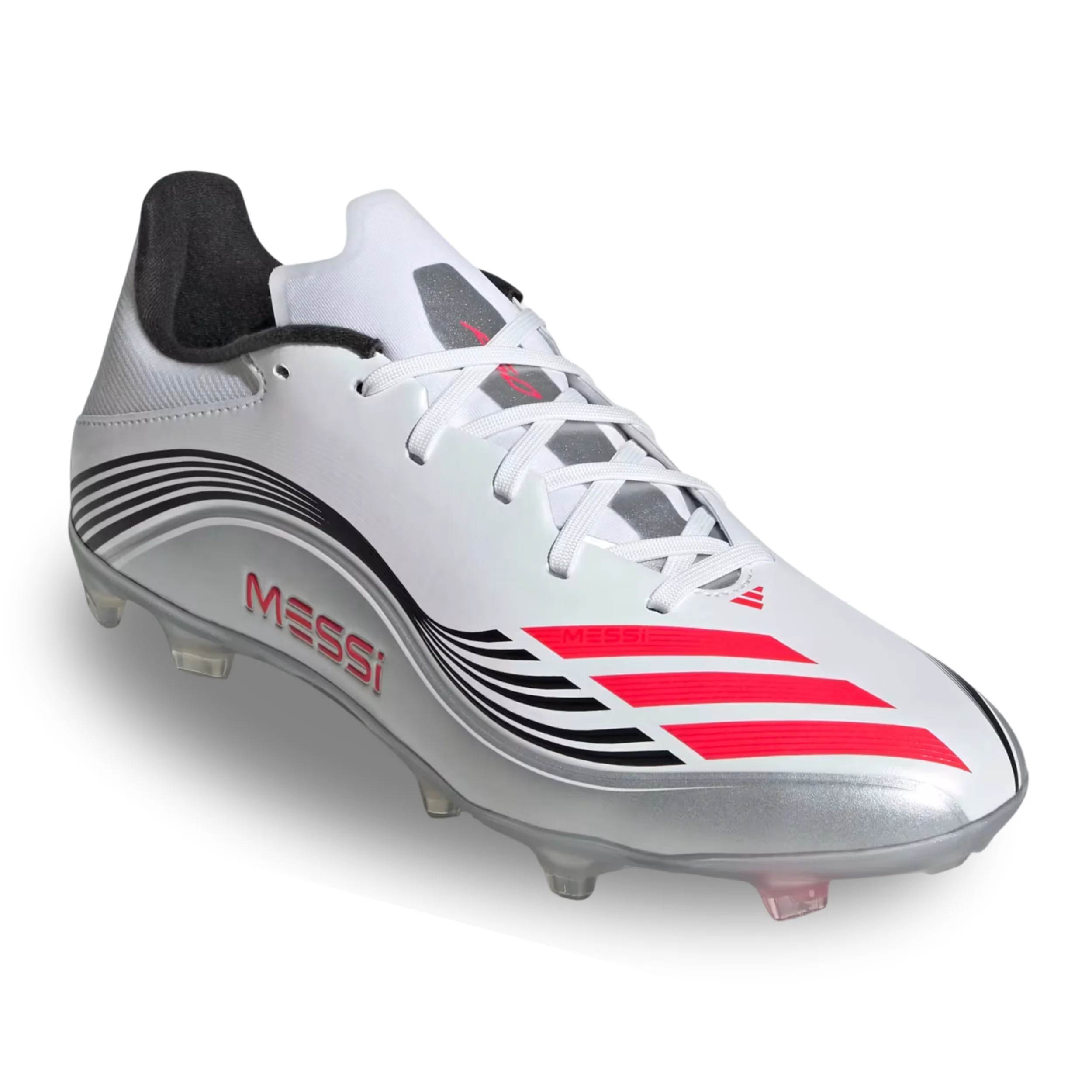 adidas F50 Messi League FG/MG Soccer Cleats (White/Lucid Red/Silver Metallic)