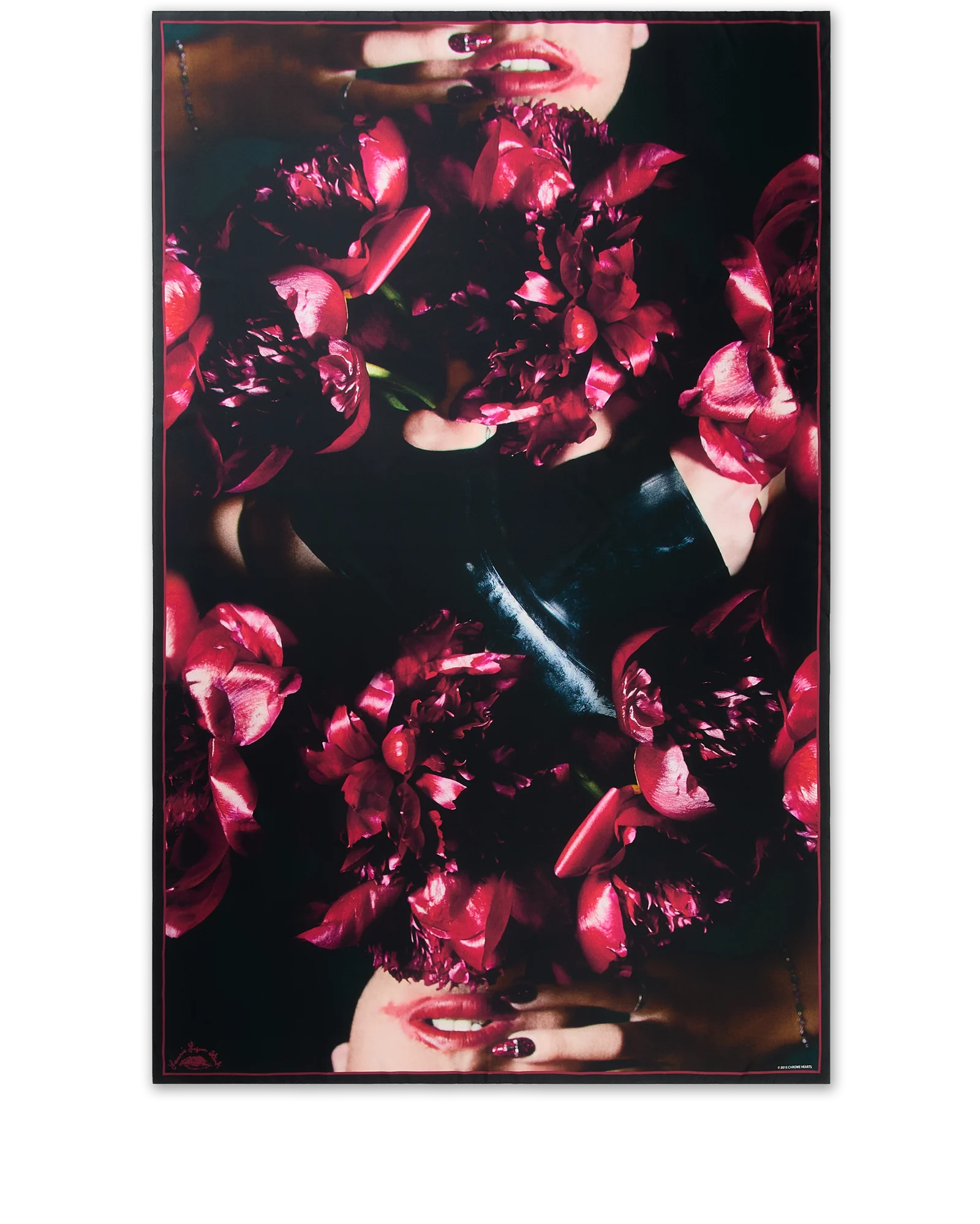 Chrome Hearts DOUBLE PEONY SCARF Pink/Black L90.5