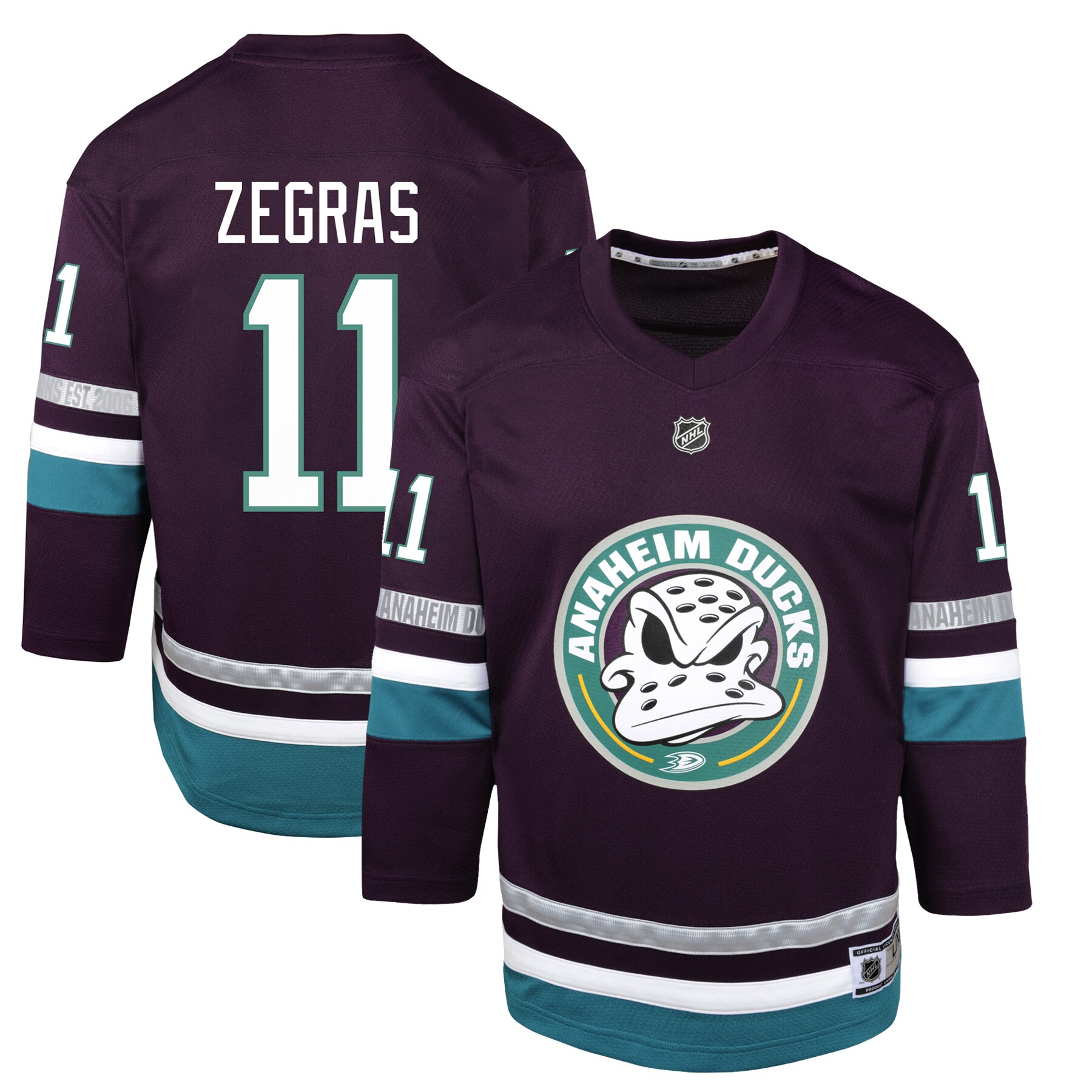 Trevor Zegras Anaheim Ducks Youth 30th Anniversary Replica Player JerseyÂ â€“ Purple
