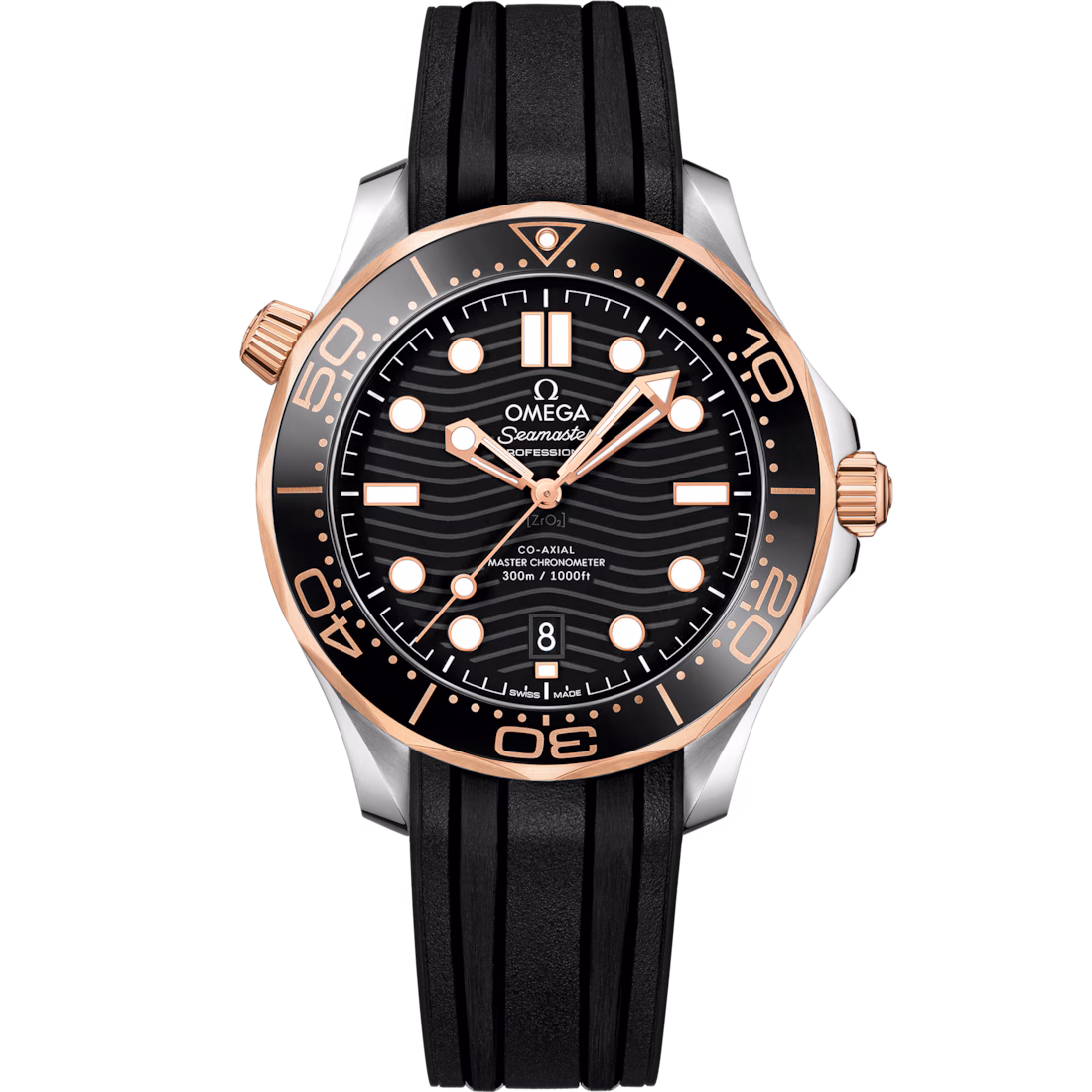 Omega Seamaster Diver 300M 42mm Black Dial Stainless Steel and Sedna™ 18k Rose Gold Strap 210.22.42.20.01.002