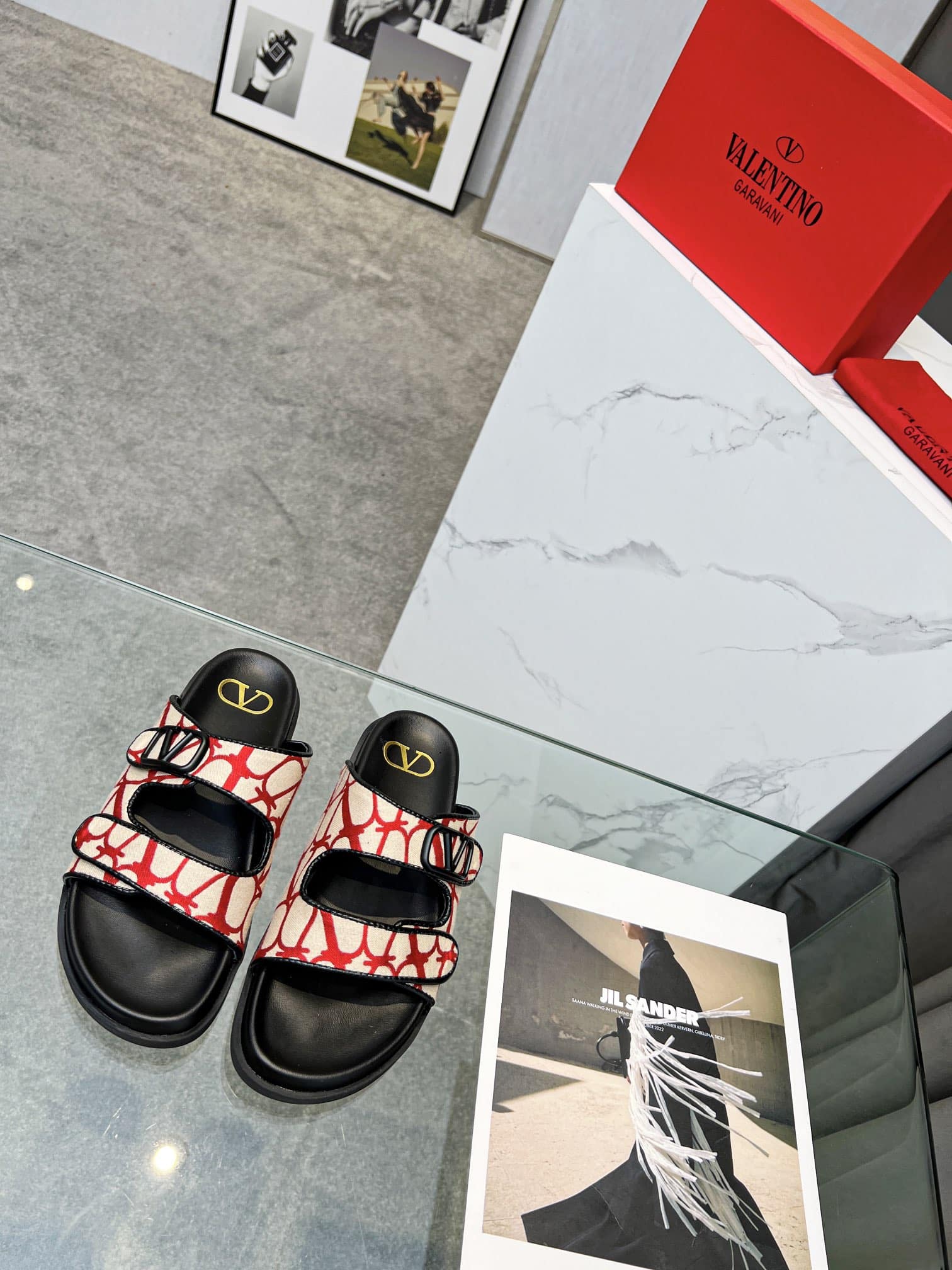 Valentino Garavani VLogo Toile Iconographe Sandal Red