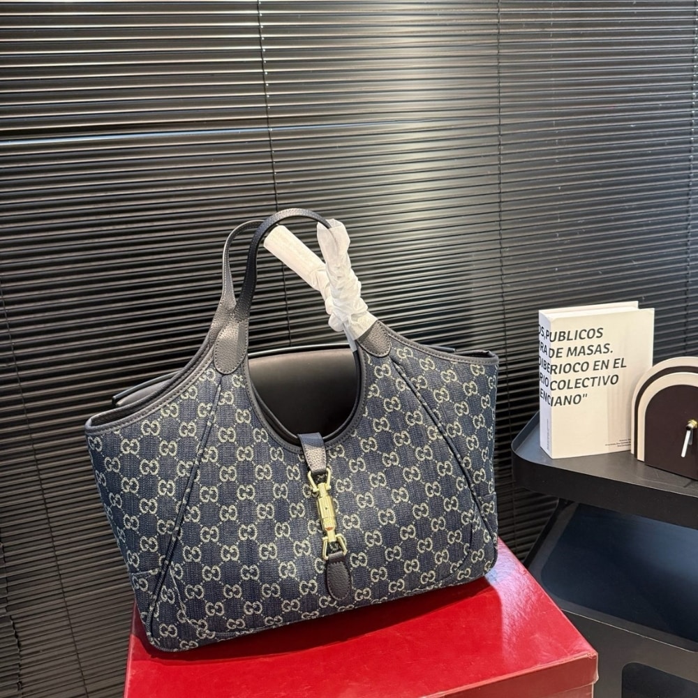 Gucci Mercato Medium Tote Bag GG Canvas Denim Blue 35cm