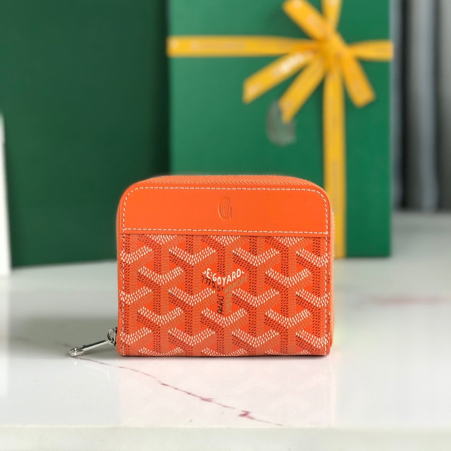 Goyard Matignon Mini Wallet 11 Cm Orange Goyardine Canvas And Calfskin